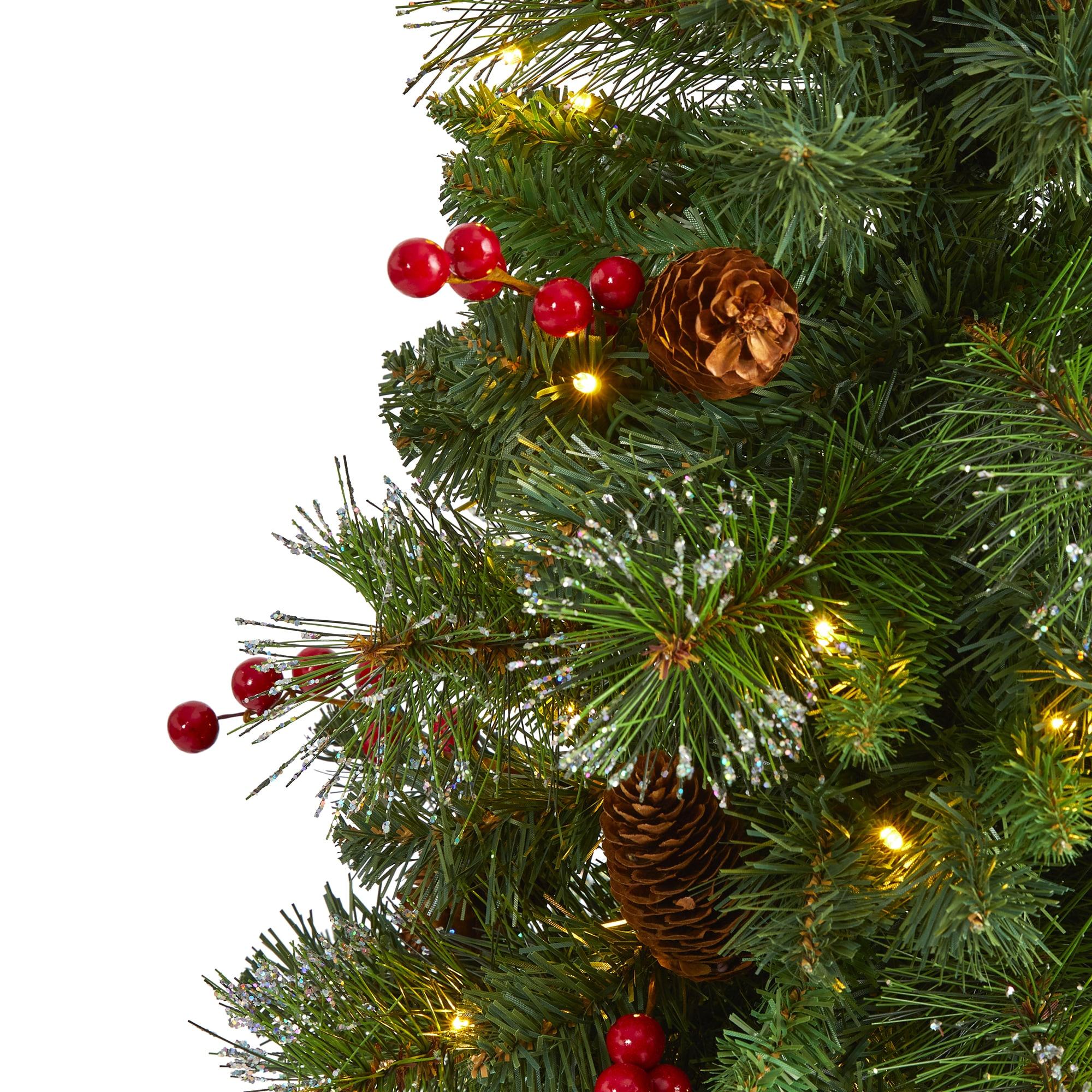 Nearly Natural 4-ft Pine, Pinecone and Berries Artificial Christmas Tree with 100 Clear LED Lights in Decorative Urn