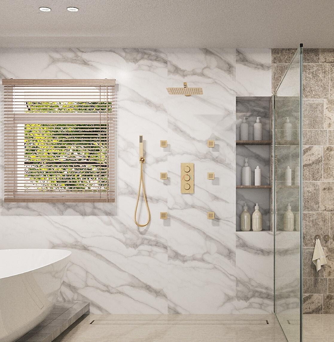 mondawe Herathena 3 Functions Wall Mounted Luxury Shower System with 6 Body Jets (Rough-in Valve Included) WF6310-12BG-WM