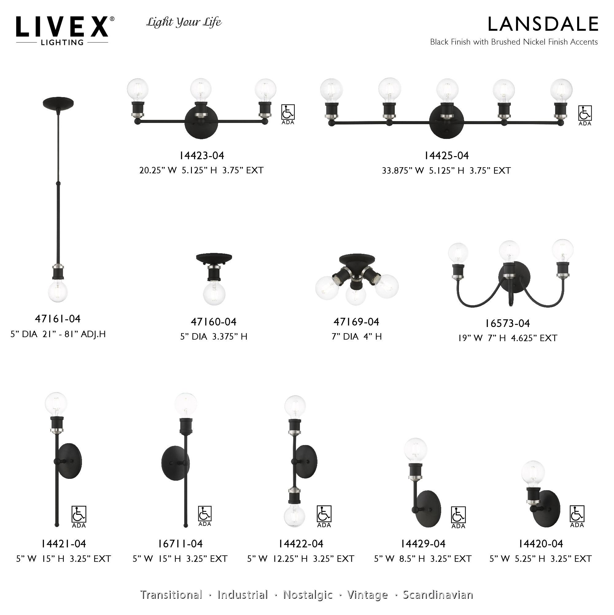 Livex Lighting Lansdale 1 - Light Flush Mount in  Black/Brushed Nickel