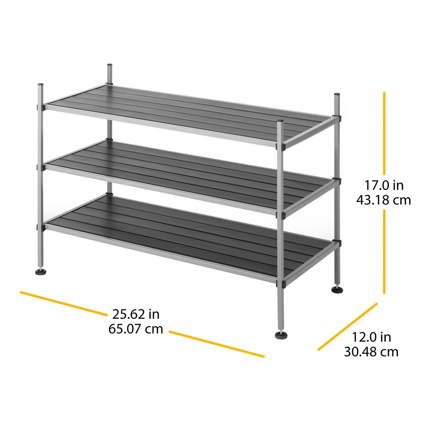 Whitmor 3-Tier Storage Shelves - Shoe Rack and Home Organizer - 12" x 25.625" x 17" - Silver Epoxy Iron Frame