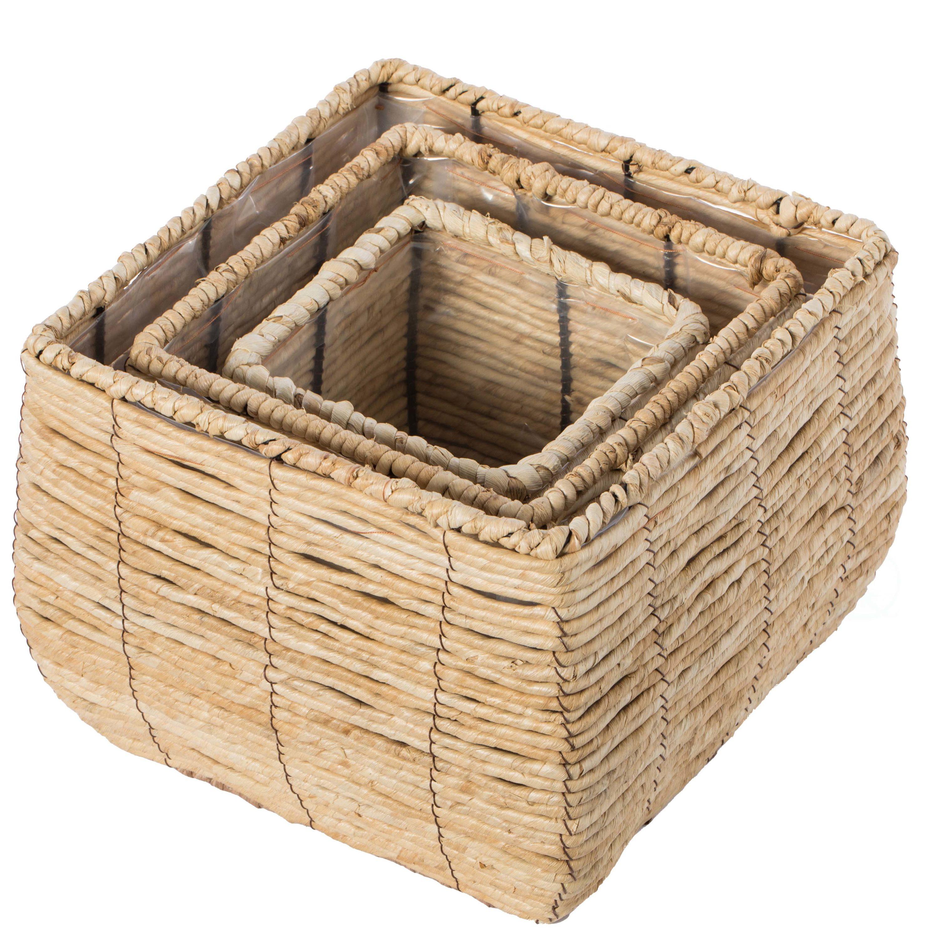 Vintiquewise Woven Square Flower Pot Planter with Leak-Proof Plastic Lining- Set of 3