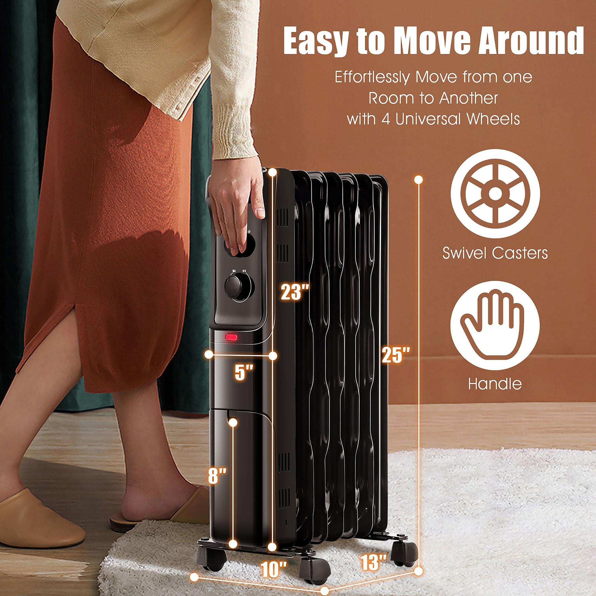 Costway 1500W Oil Filled Heater Portable Radiator Space Heater w/Adjustable Thermostat Black