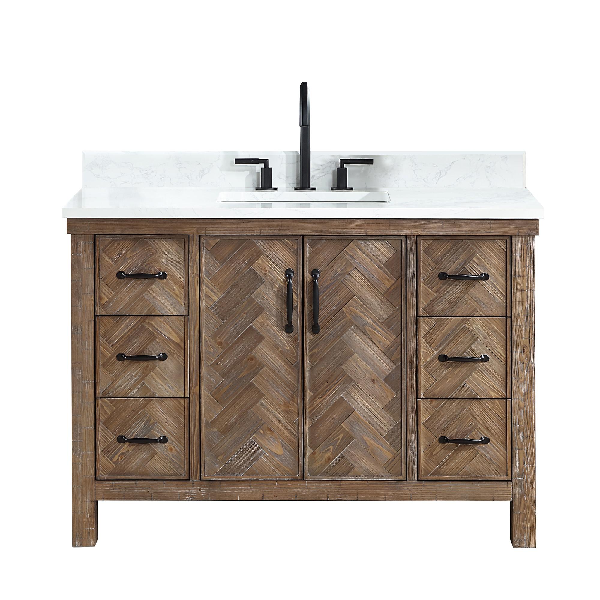Javier 48" Bath Vanity in Spruce Antique Gray with White Grain Composite Stone