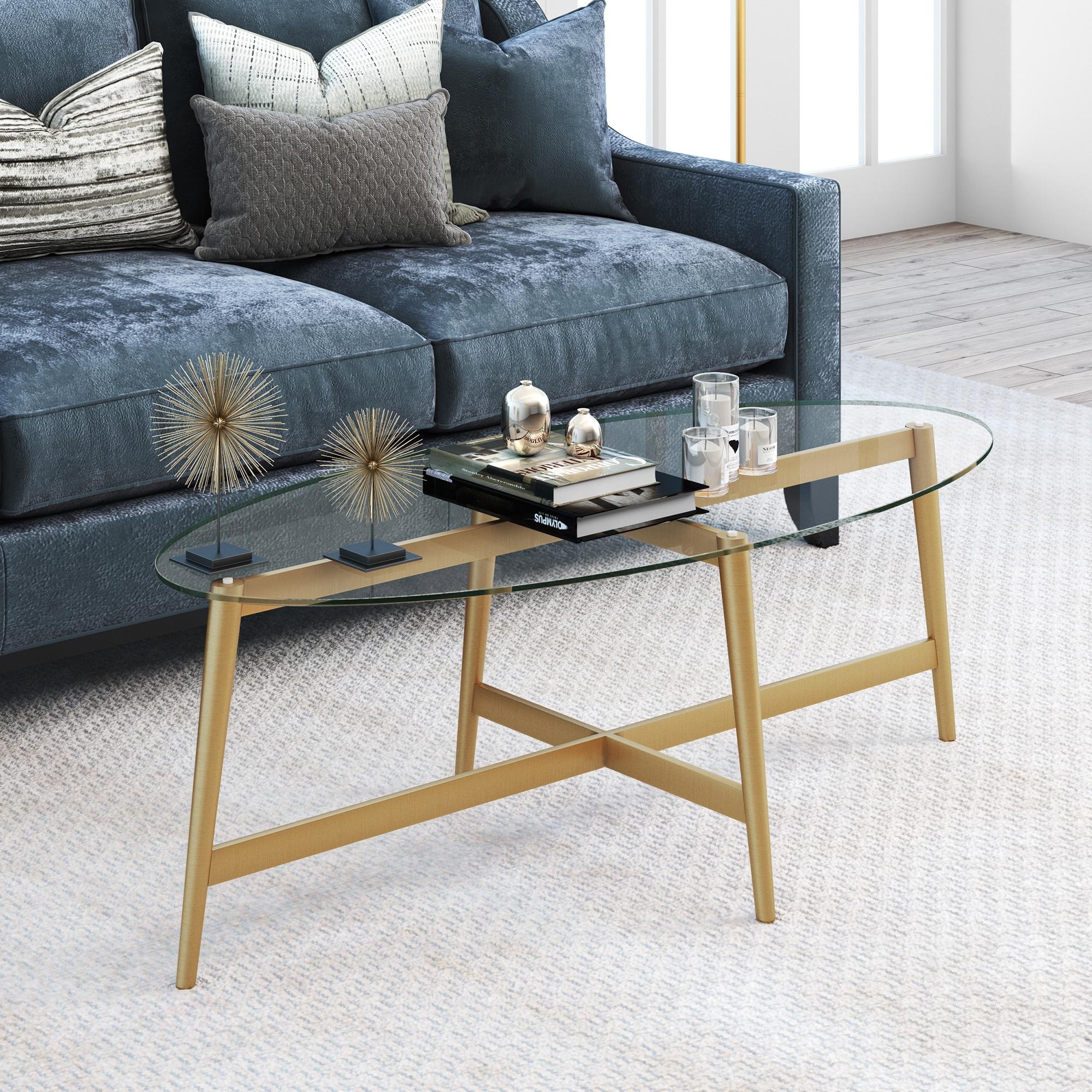 Evelyn&Zoe Olson 50.5" Wide Oval Coffee Table, Brass