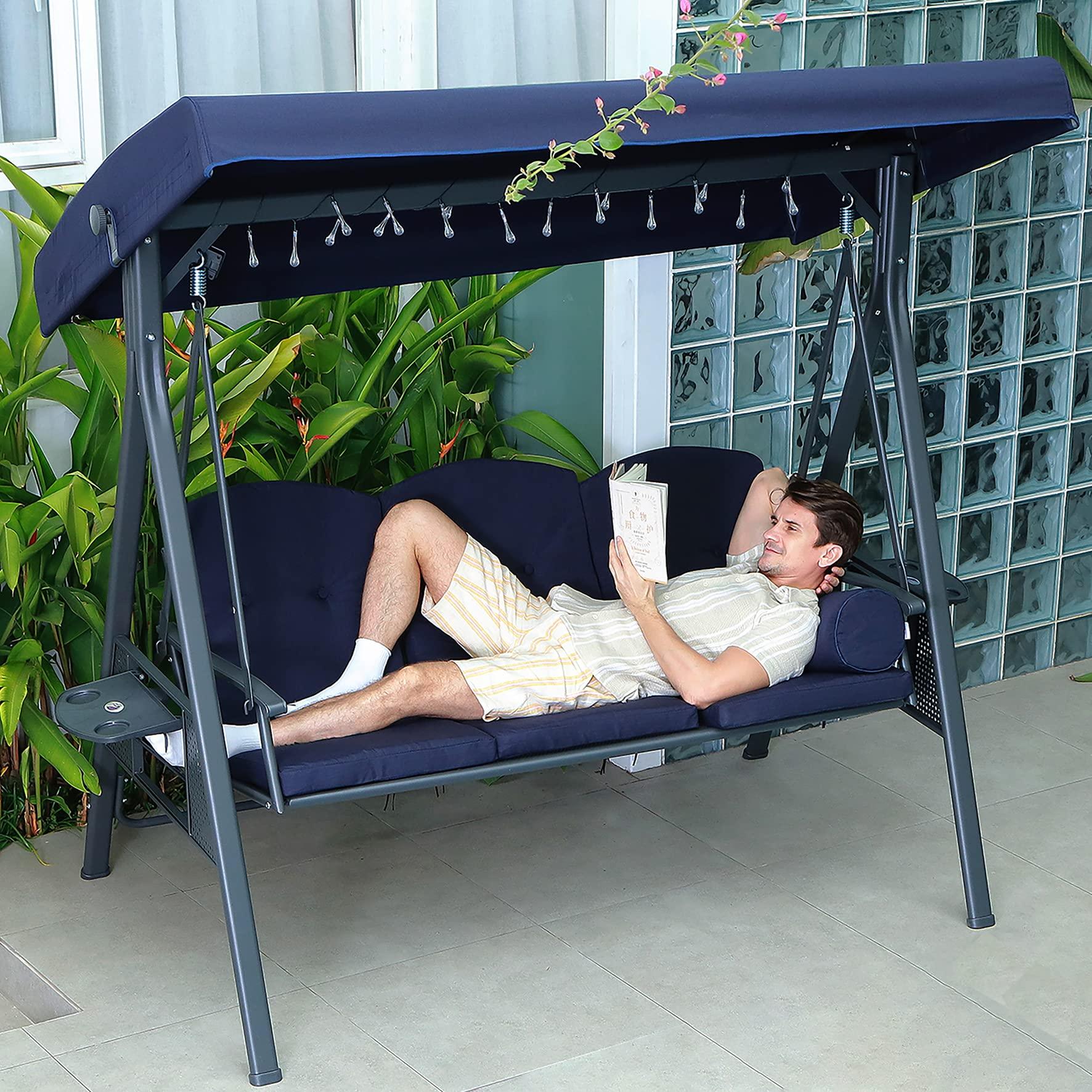 PURPLE LEAF 3 -person Gray Steel Outdoor Swing