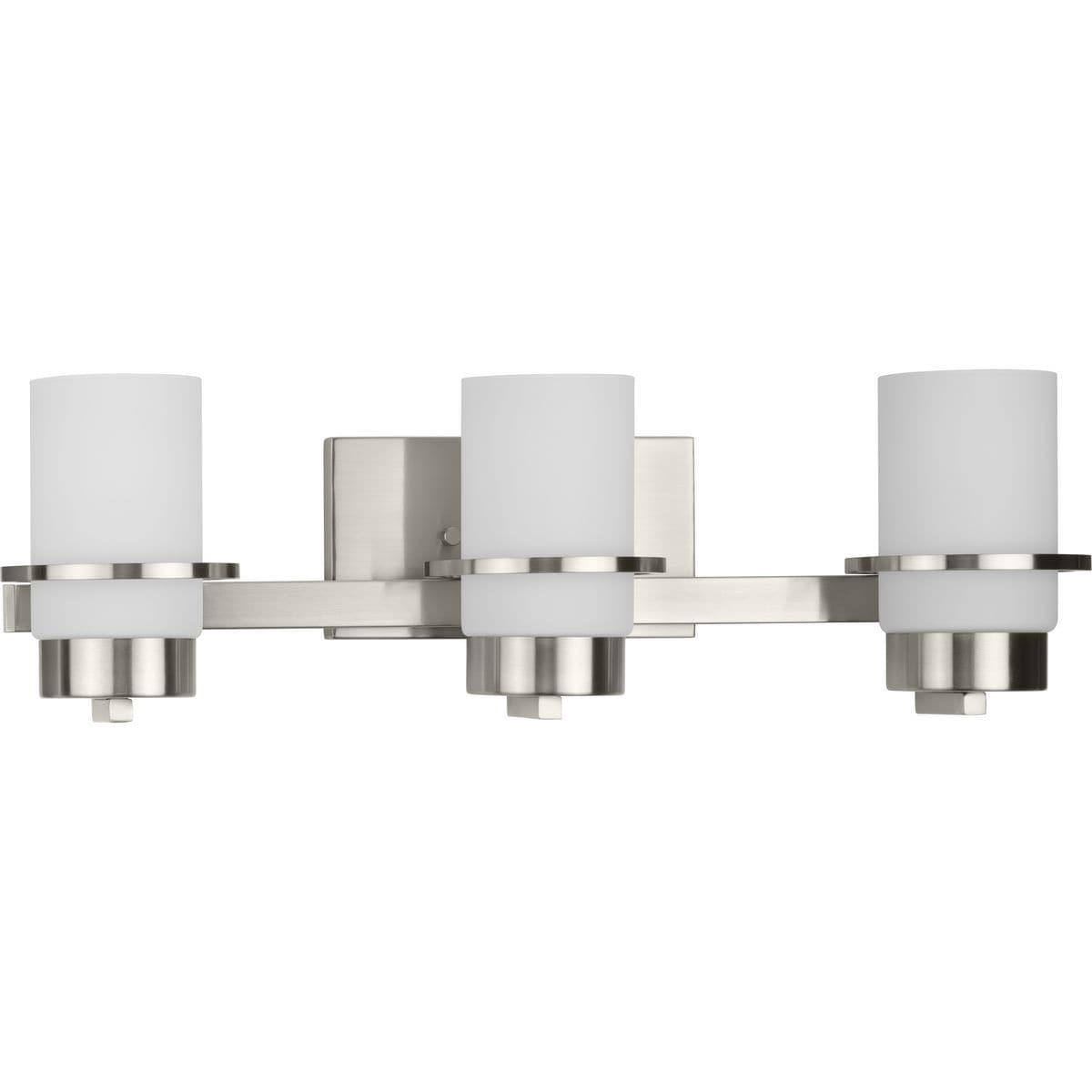 Progress Lighting Reiss 3-Light Vanity Light, Brushed Nickel, White Glass Shade