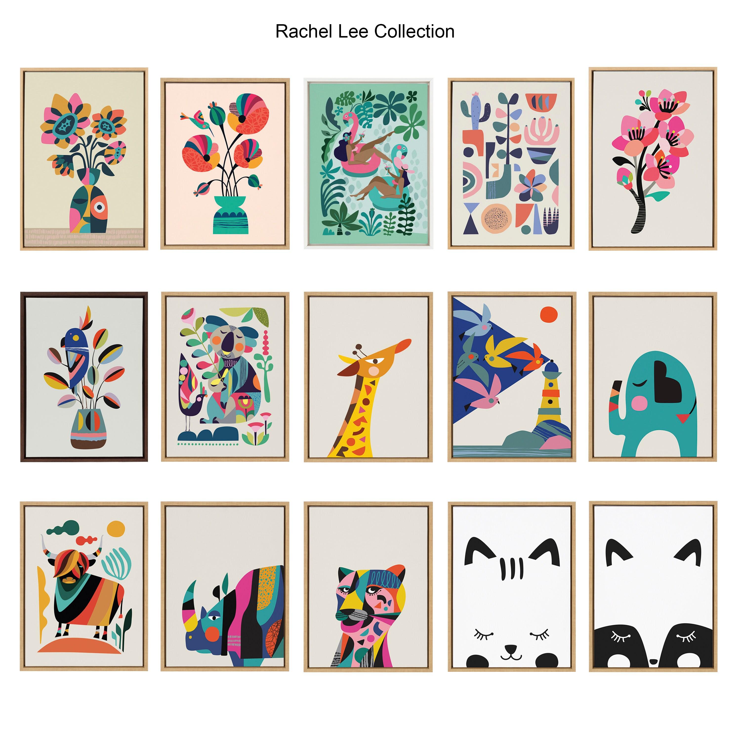 Mid Century Modern Tropical Toucan Canvas Wall Art in Natural Frame