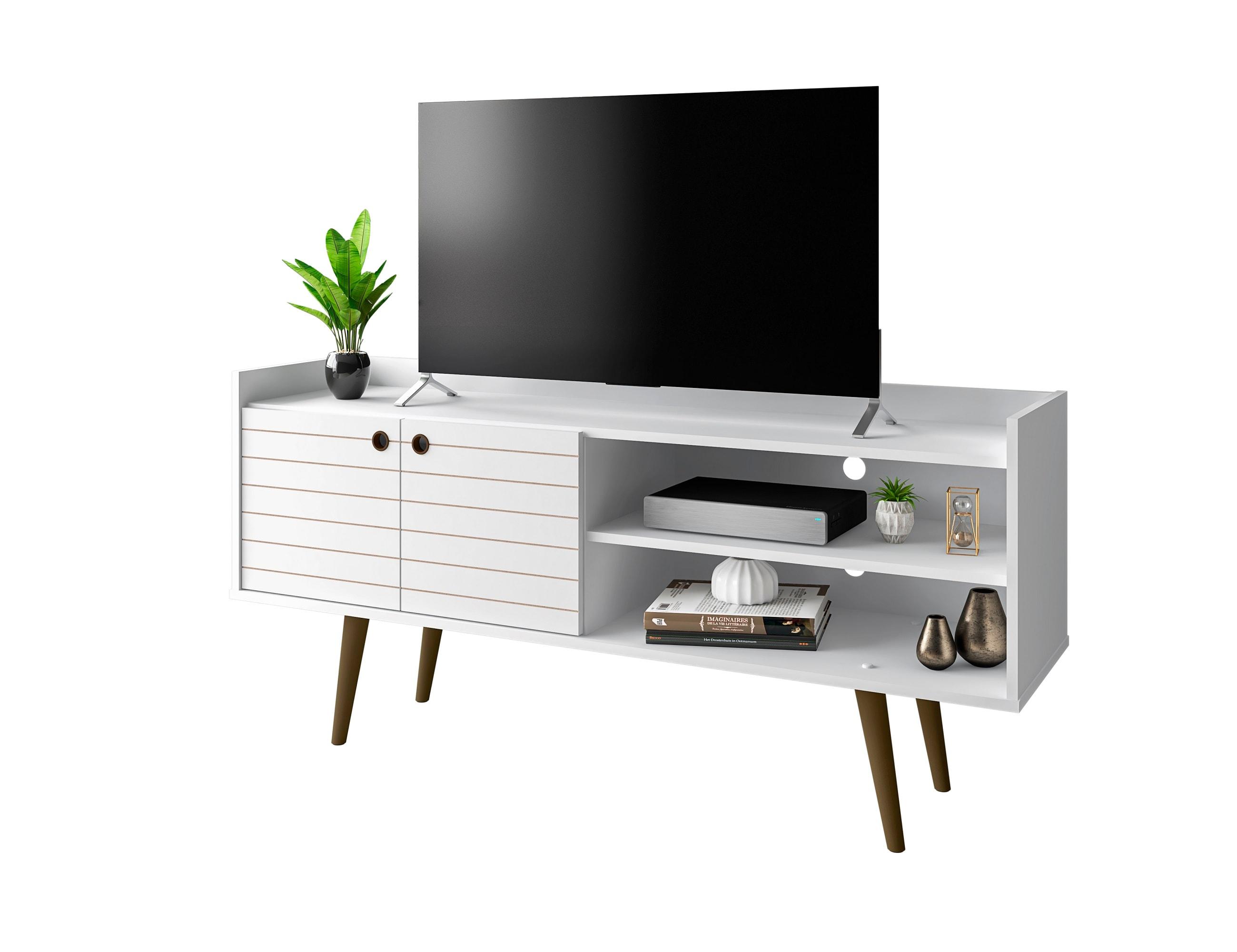 Bogart Mid Century Modern TV Stand for TVs up to 50'': Media Stand with Open Shelves & Cable Management - Manhattan Comfort