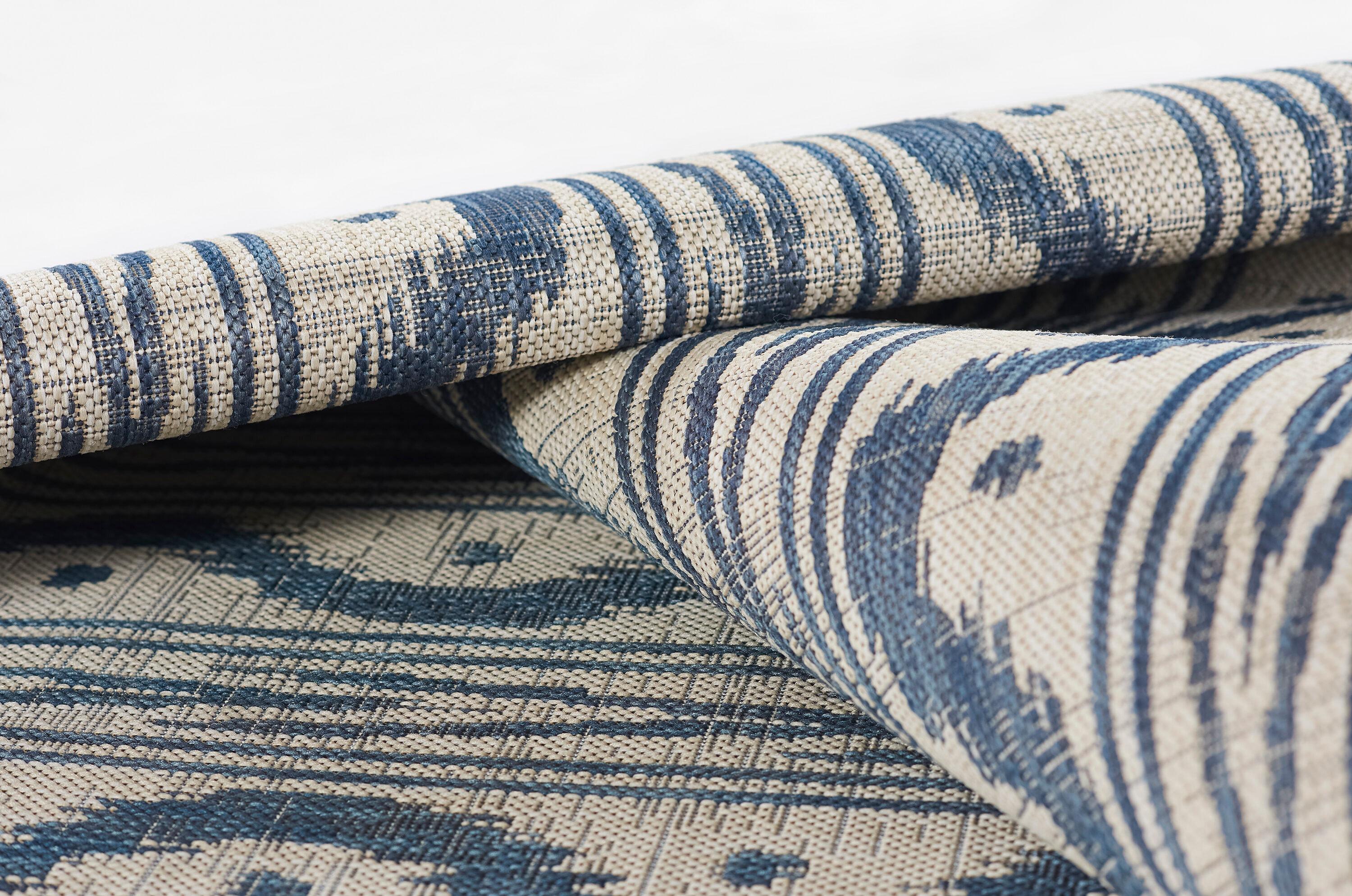 Momeni Riviera Geometric Blue Indoor Outdoor Rug 2' X 3'