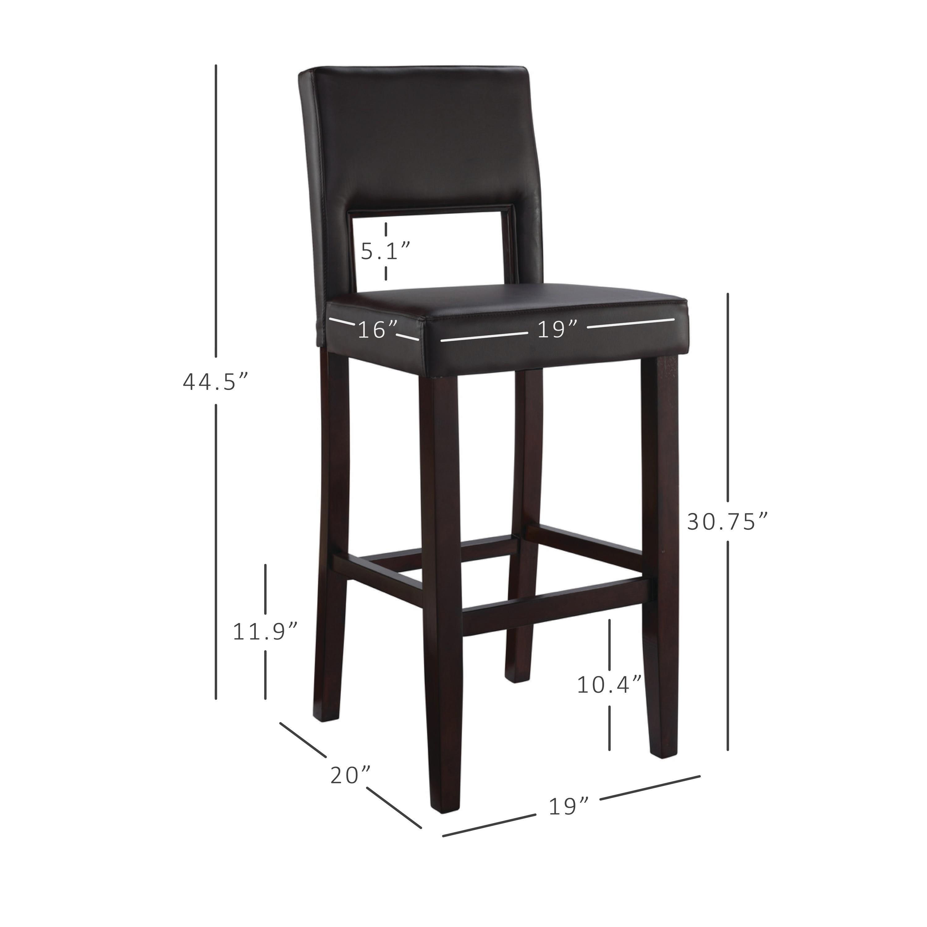 Linon 30" Vega Padded Back and Seat Faux Leather Barstool Hardwood/Espresso : Upholstered, Armless, Fixed Height