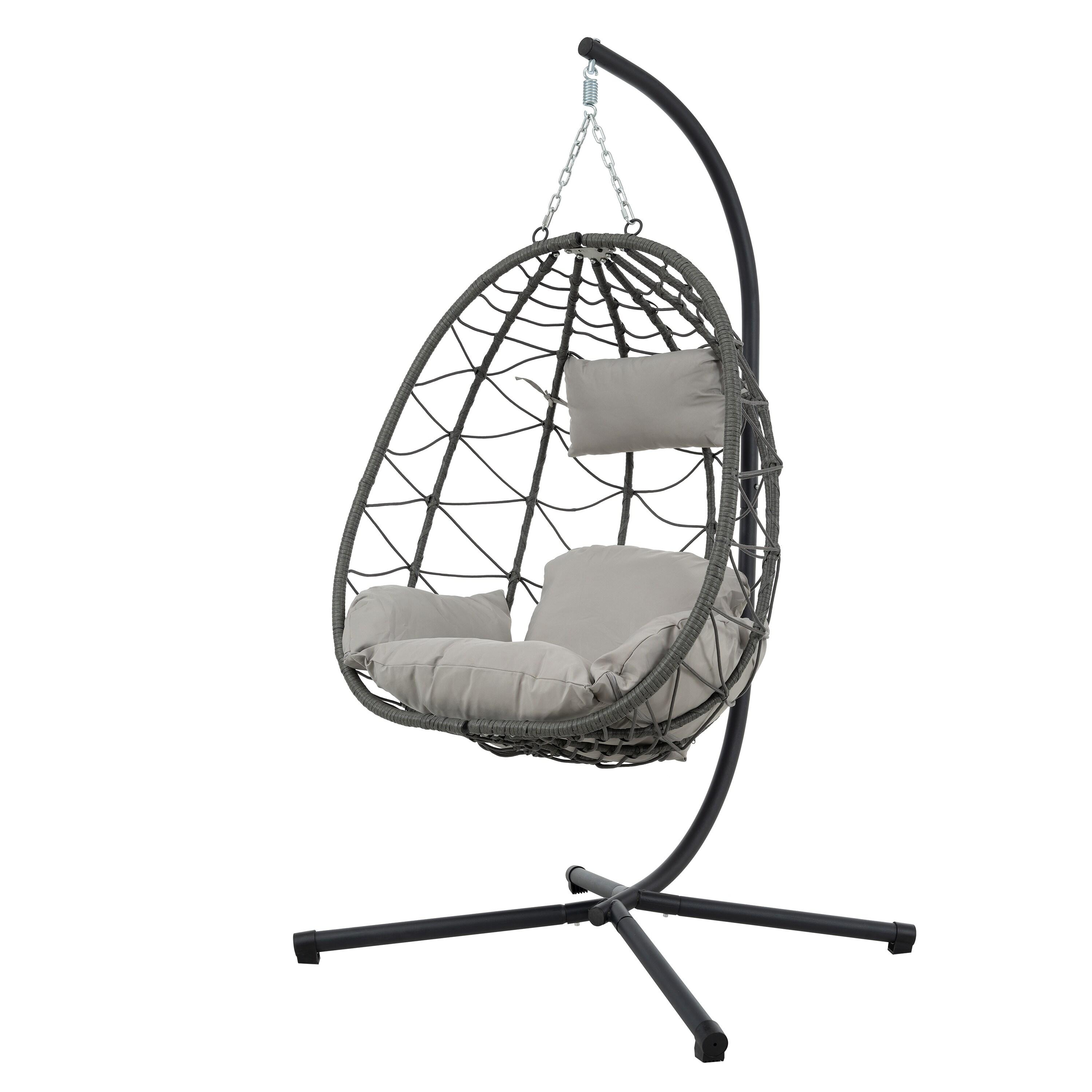 Tcbosik Swing Egg Chair with Stand, Indoor Outdoor Hanging Chair with Cushion for Bedroom Balcony Patio Garden, Easy to Assemble, Dark Grey