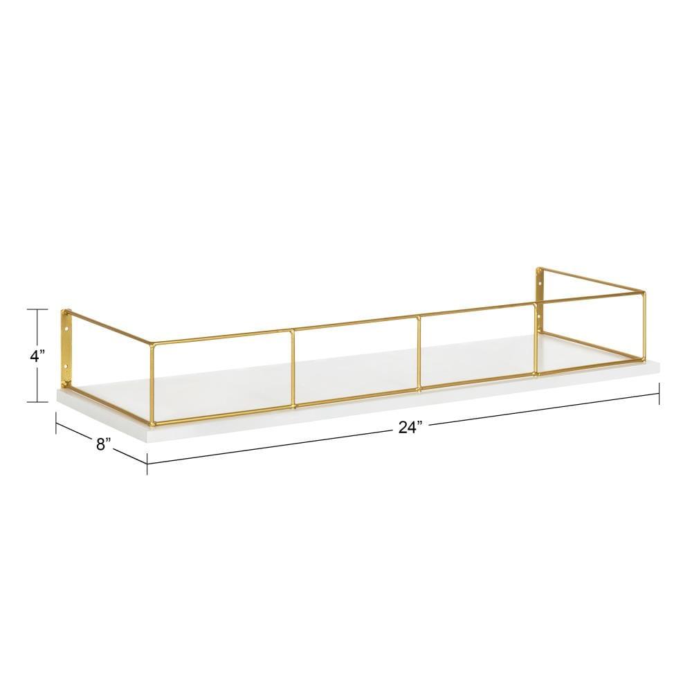 Kate and Laurel Benbrook Wood Shelf, 24" x 8", White and Gold, Modern Glam Storage Shelf