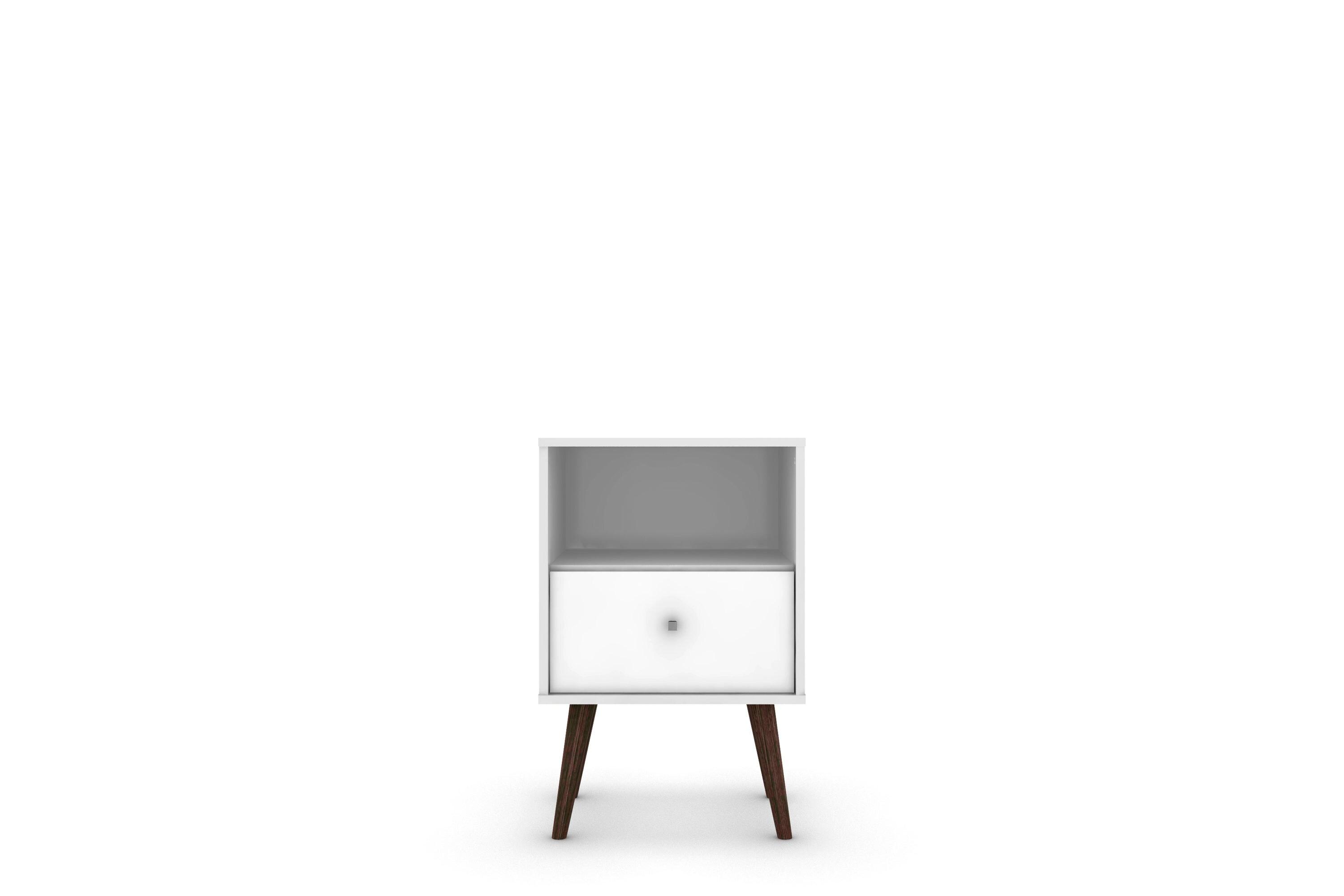 Liberty 1.0 Mid Century Modern Nightstand White - Manhattan Comfort: Bedside Table with Storage & Shelving