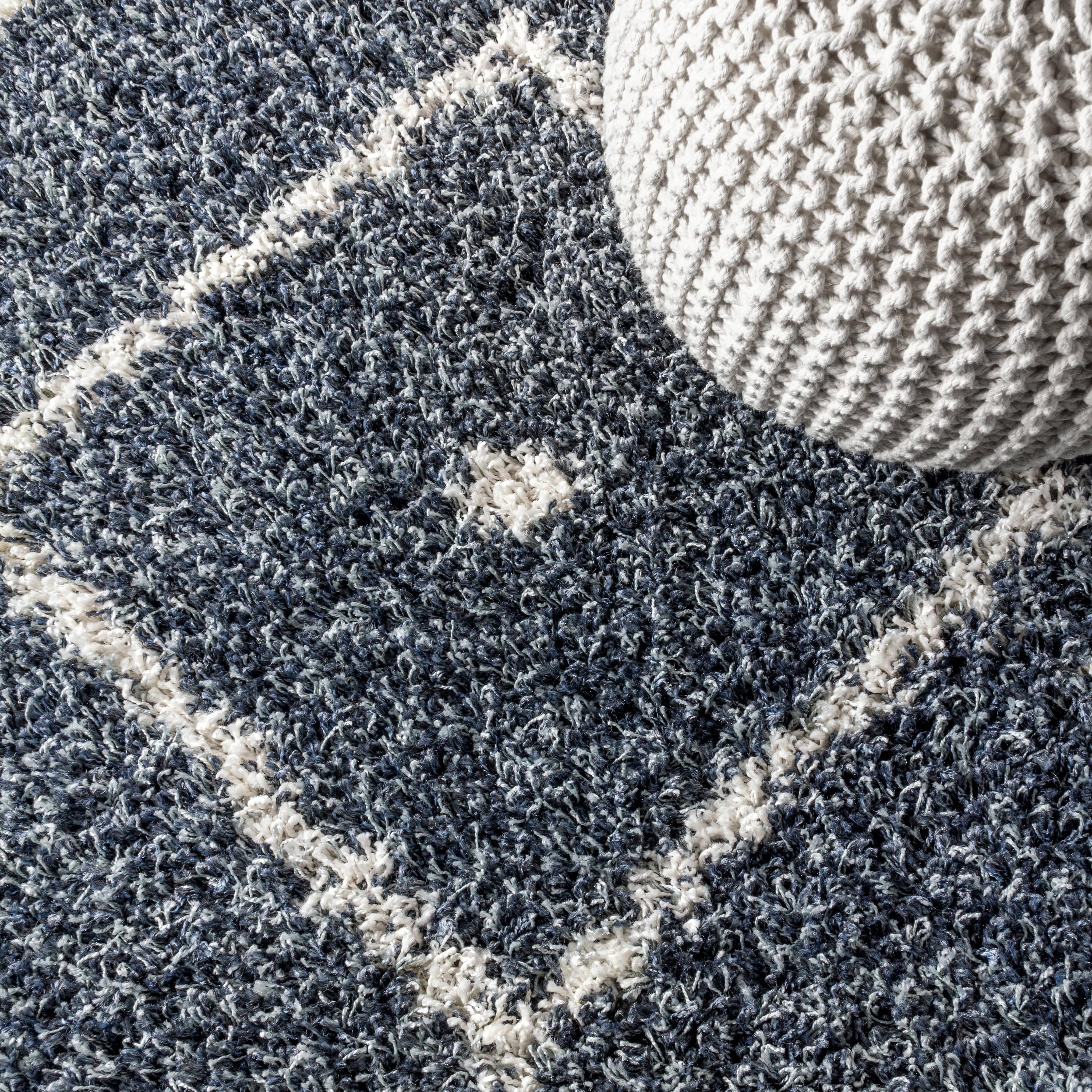 JONATHAN Y MCR105A-5 Mercer Shag Plush Tassel Moroccan Diamond Denim Blue/Cream 5 ft. x 8 ft. Area Rug, Shags Bohemian, Pet Friendly, Stain Resistant, Easy to Clean, for Living Room; Kitchen, Bedroom