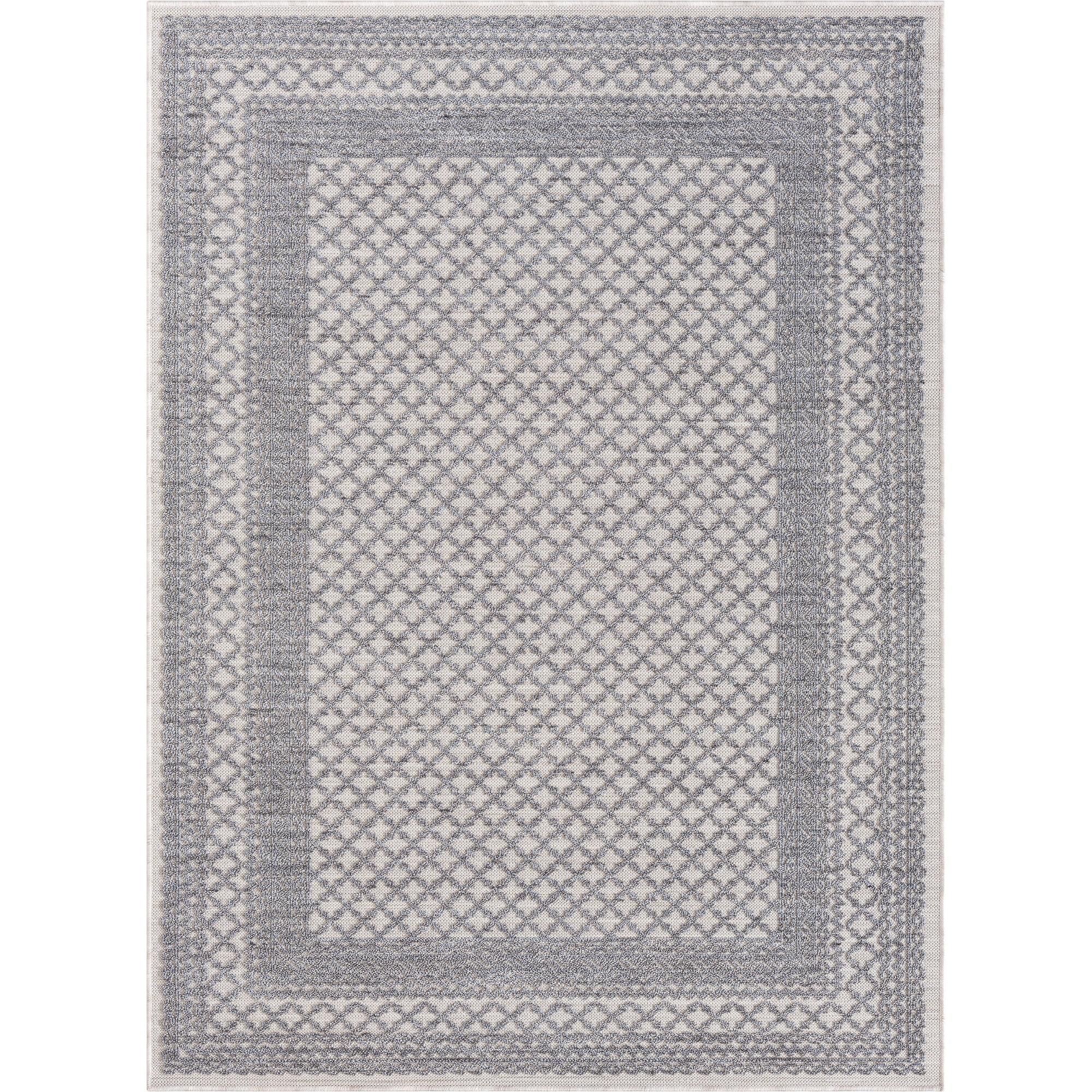 LR Home Gayle 7'10" x 8'10" Gray/Ivory Bordered Performance Indoor/Outdoor Area Rug