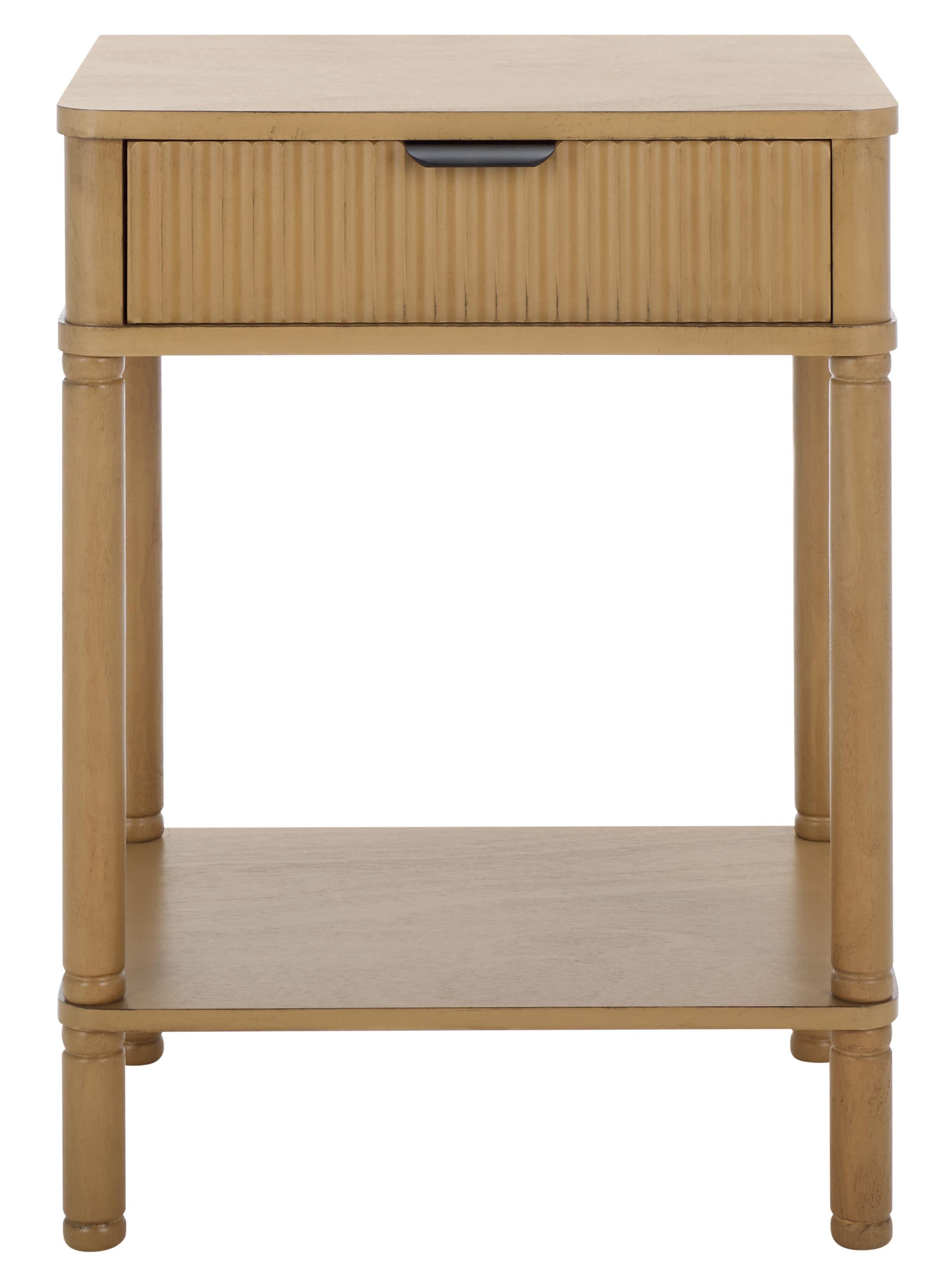Brown Wood Rectangular End Table with Storage Drawer