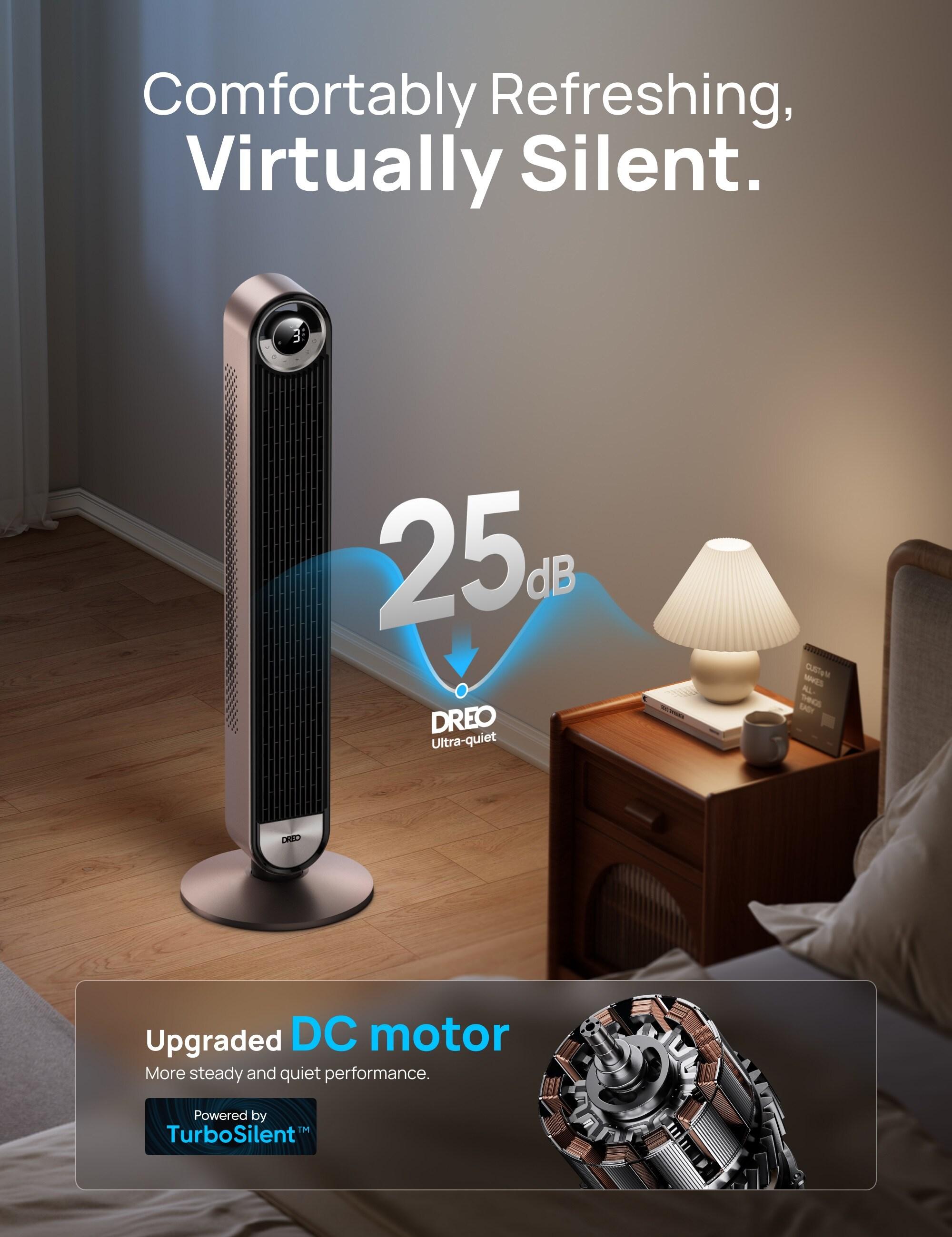 Dreo Smart Tower Fans for Home, 90° Oscillating Fan Bedroom Indoors, Voice Control Floor with 12H Timer, 42 Inch Quiet Bladeless Standing LED Display, 9 Speeds, Work Alexa/Google