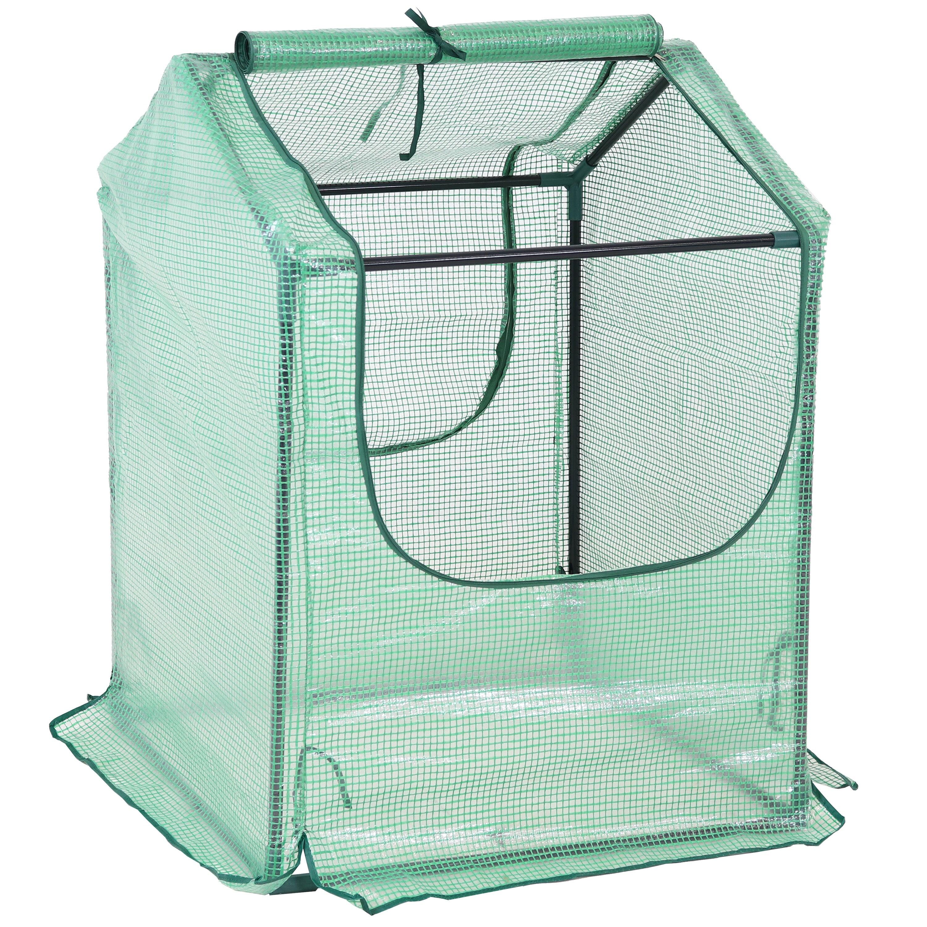 Sunnydaze Mini Greenhouse with 2 Zippered Side Doors - 2' x 2' - Green