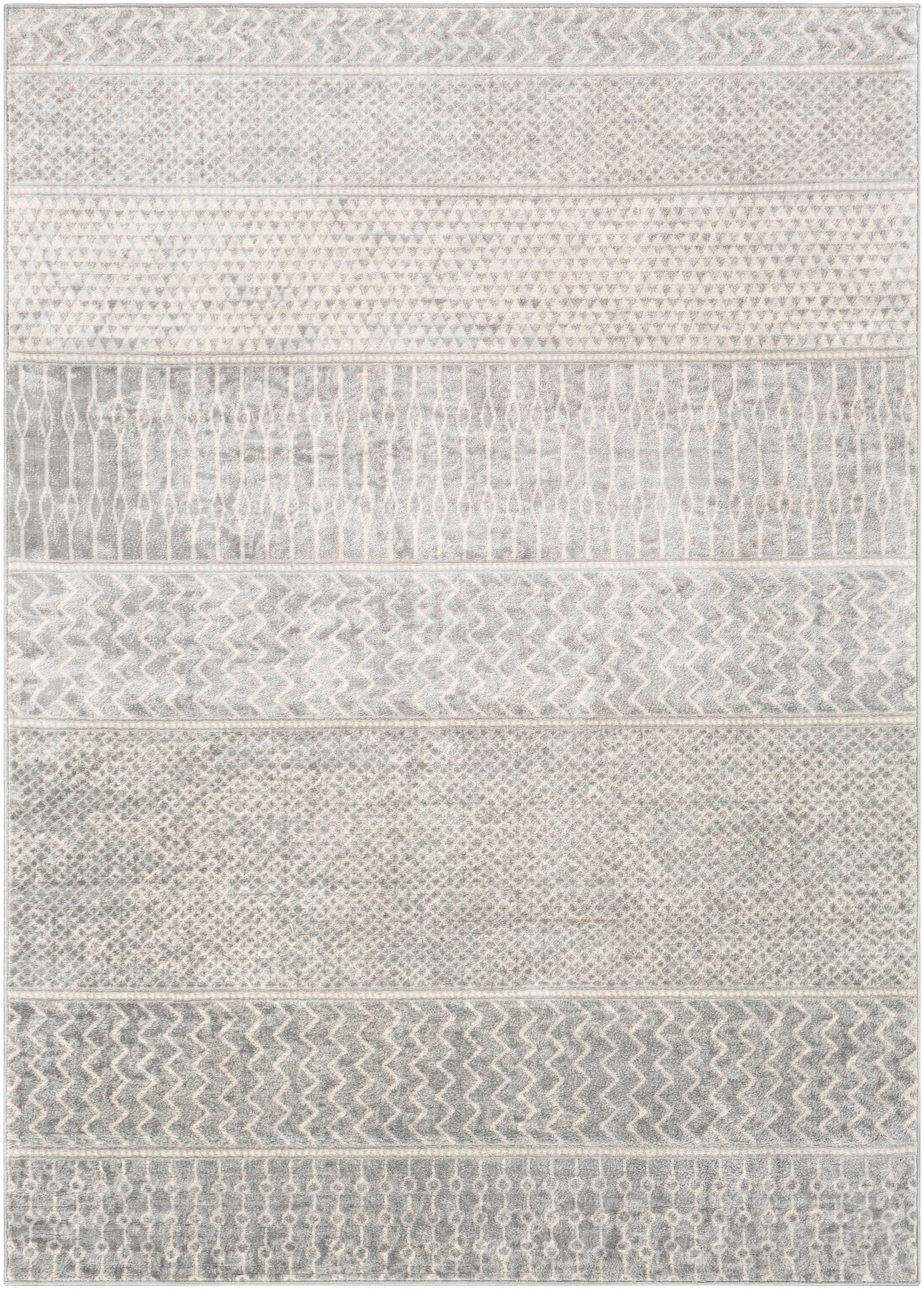 Gray and Cream Rectangular Reversible Stain-Resistant Area Rug