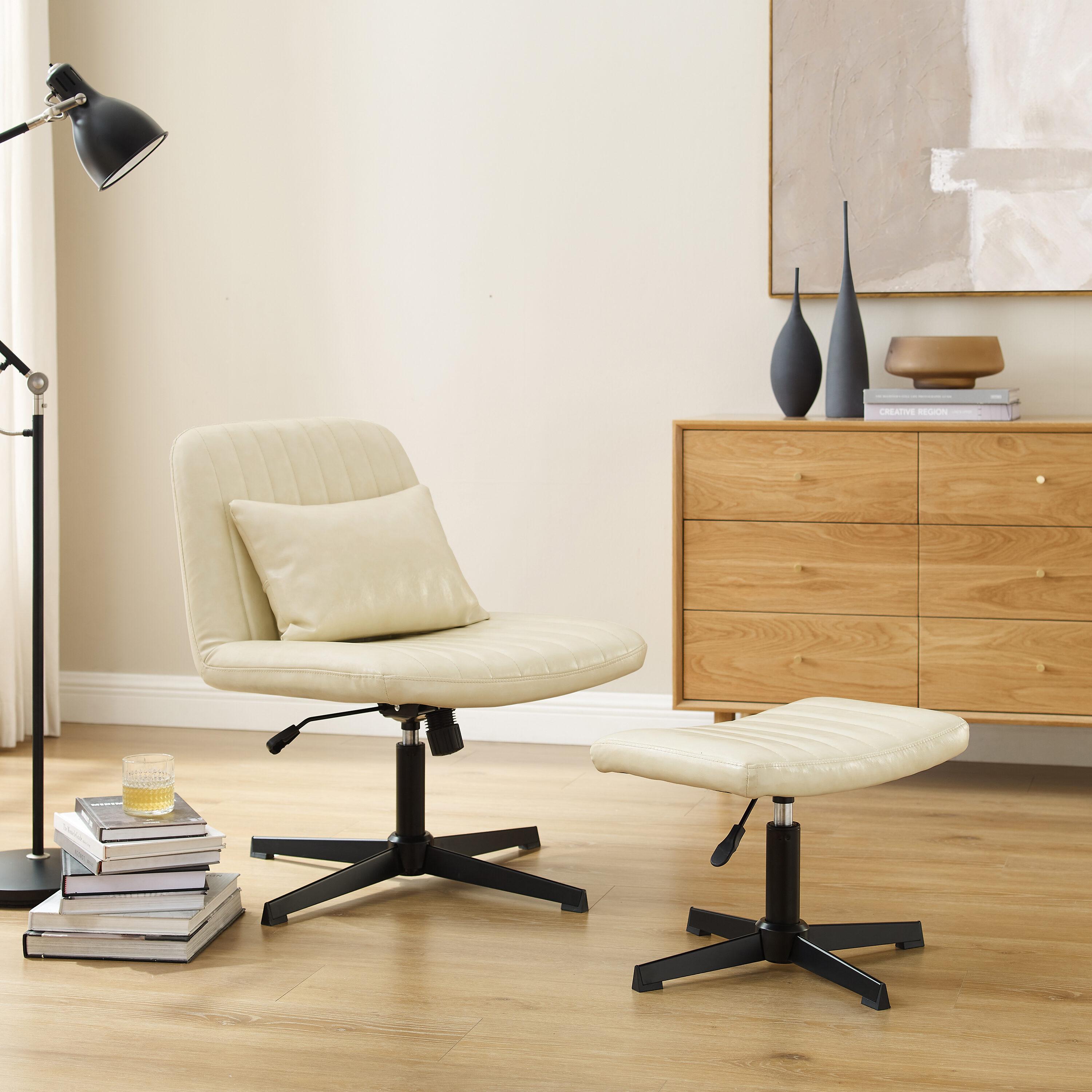 Art Leon Accent Chair with Ottoman,360 Degree Swivel Reading Chair for Bedroom Livingroom, Faux Leather Height Adjustable, Off-White