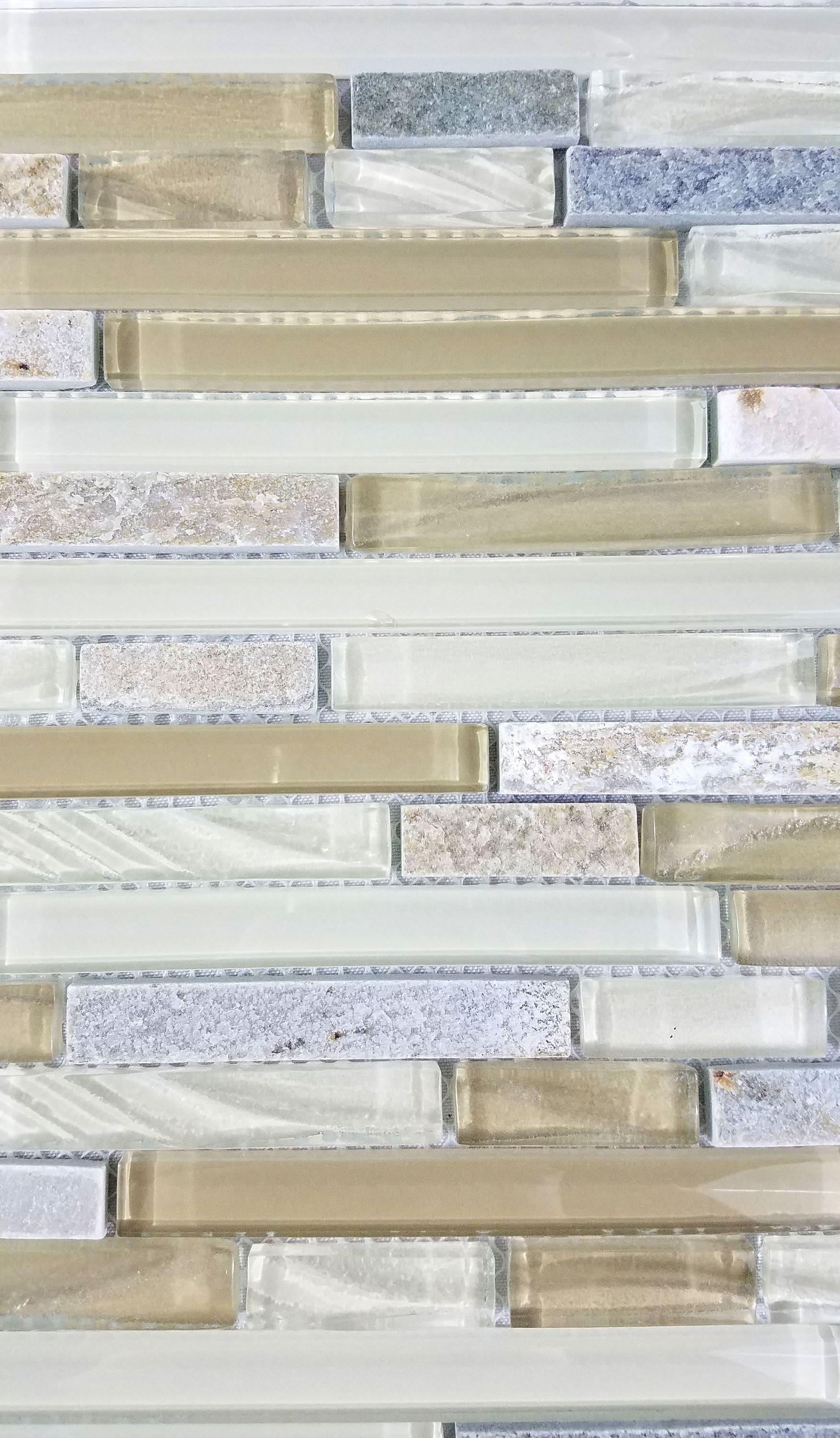 New Era 12 in. x 12 in. Glass & Stone Straight Edge Linear Mosaic Wall & Pool Tile