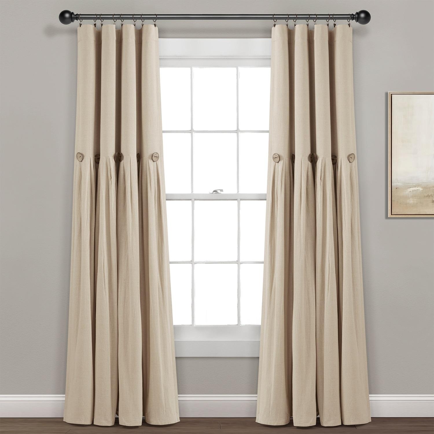 Linen Button Cotton Blend Blackout Curtain Panel