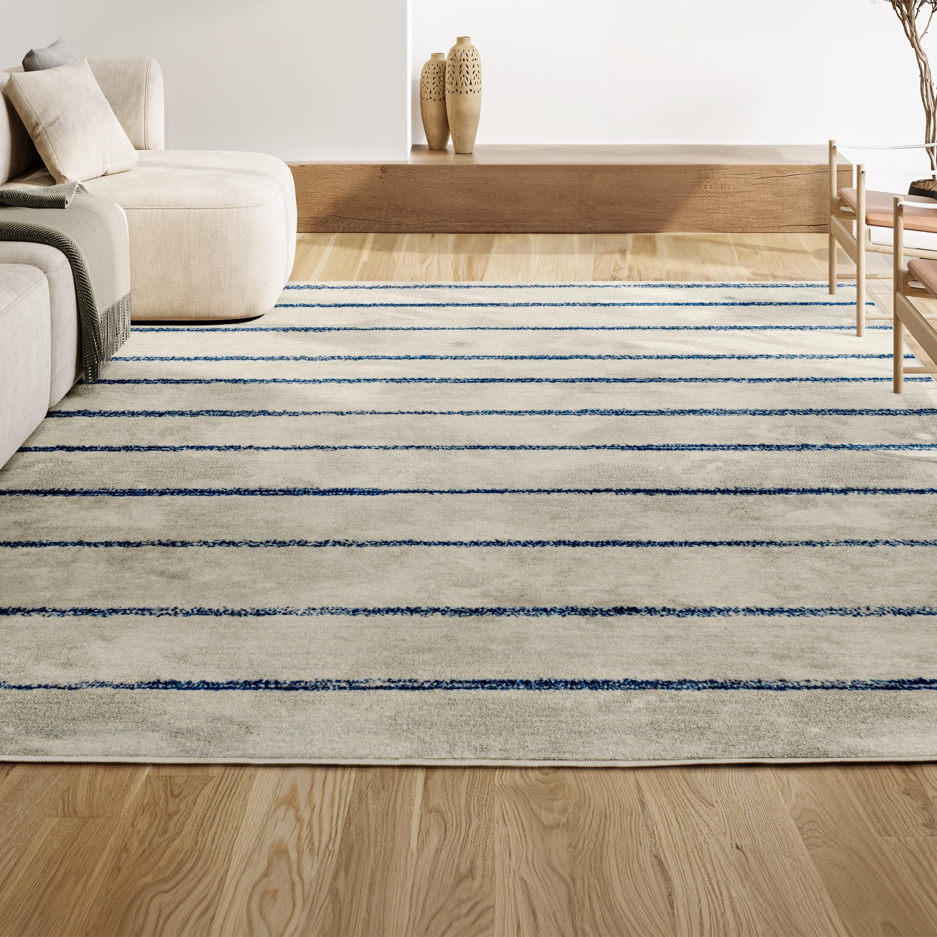 JONATHAN Y Williamsburg Minimalist Stripe Cream/Navy 4 ft. x 6 ft. Area Rug