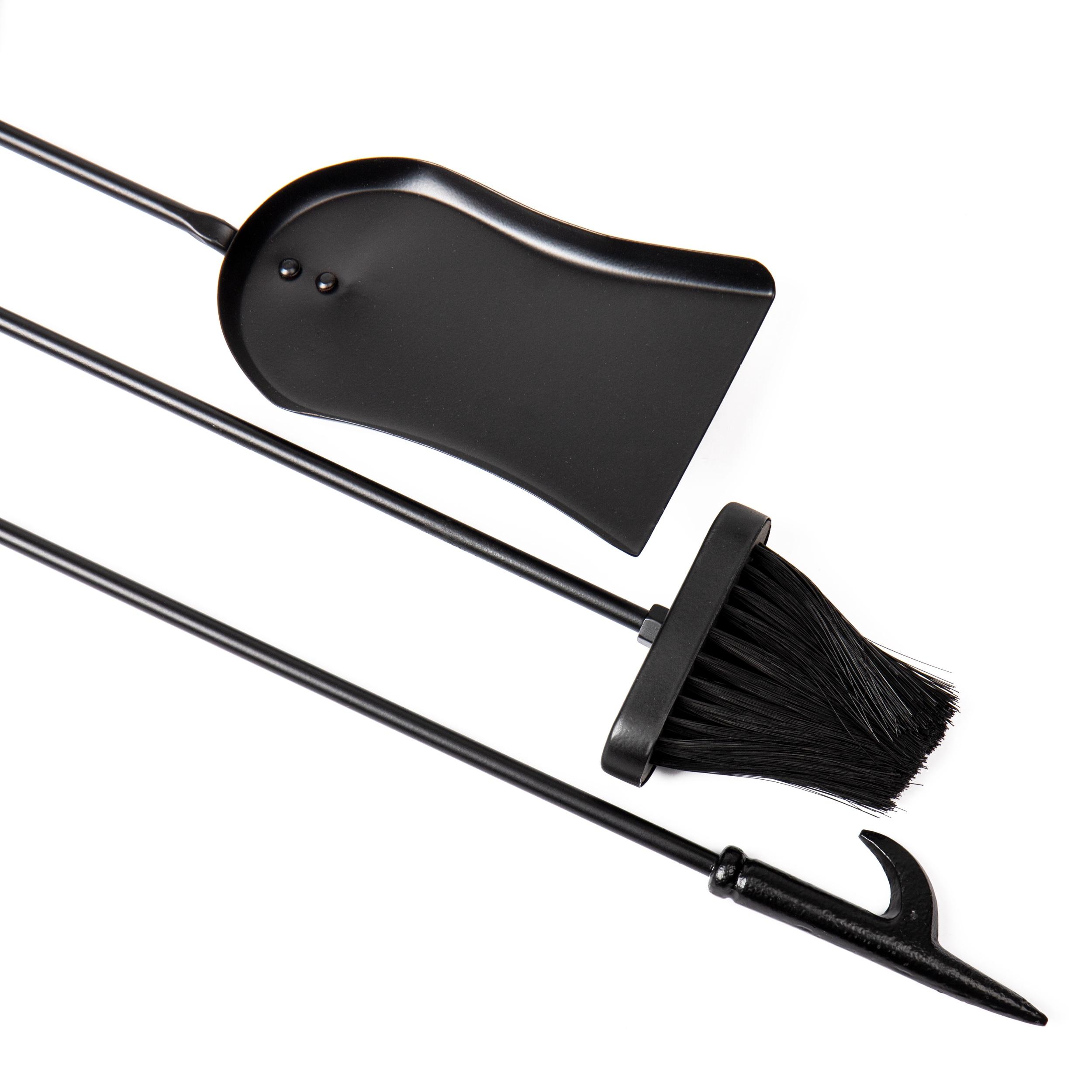 Symple Stuff Fireplace Tool Set, Poker, Ash Brush, Shovel Scoop, Stand, Wrought Iron and Steel, 6.25"L x 6.25"W x 30"H