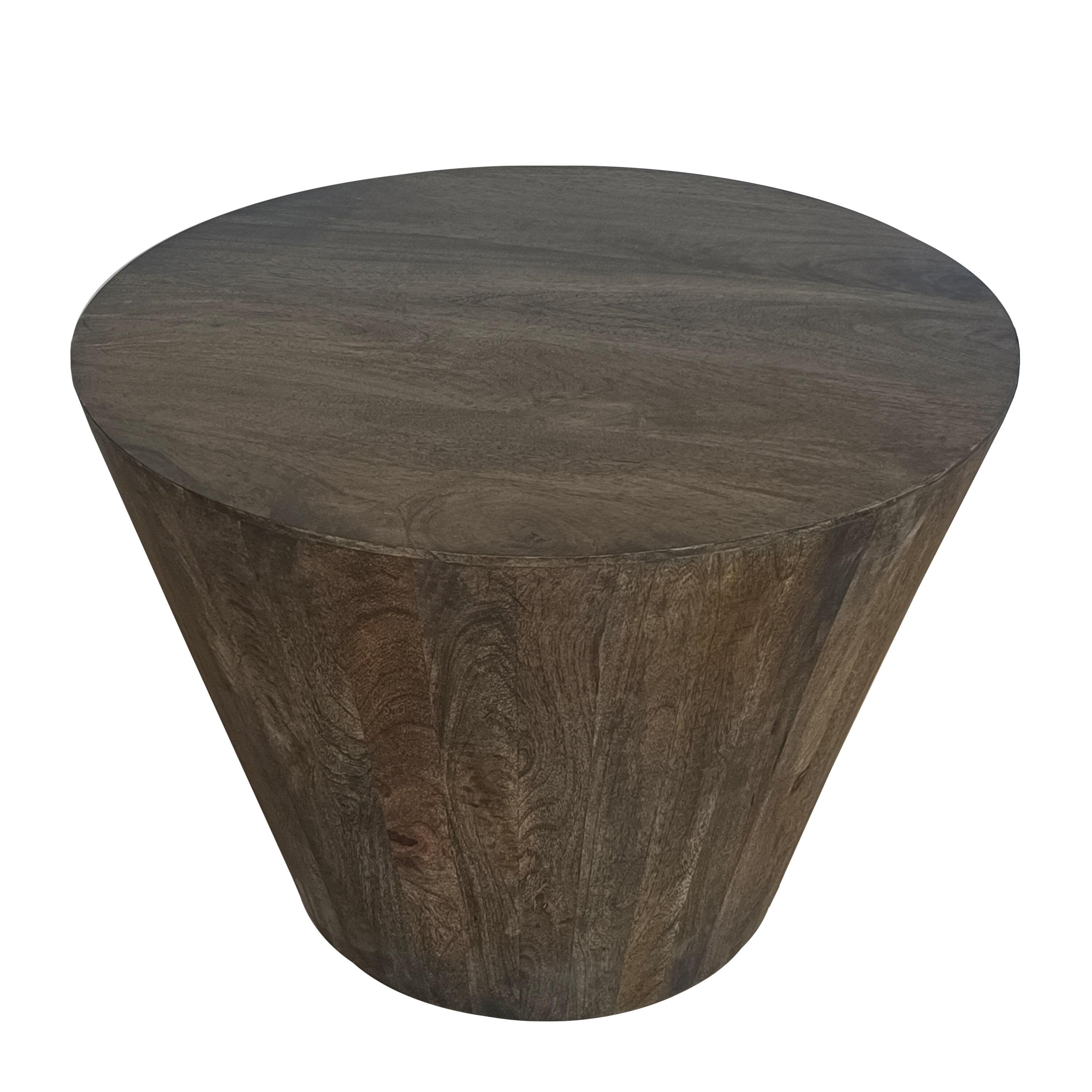 Royal Hampton 24 Inch Side End Table with Round Drum Shape, Handcrafted Mango Wood Construction, Distressed Gray