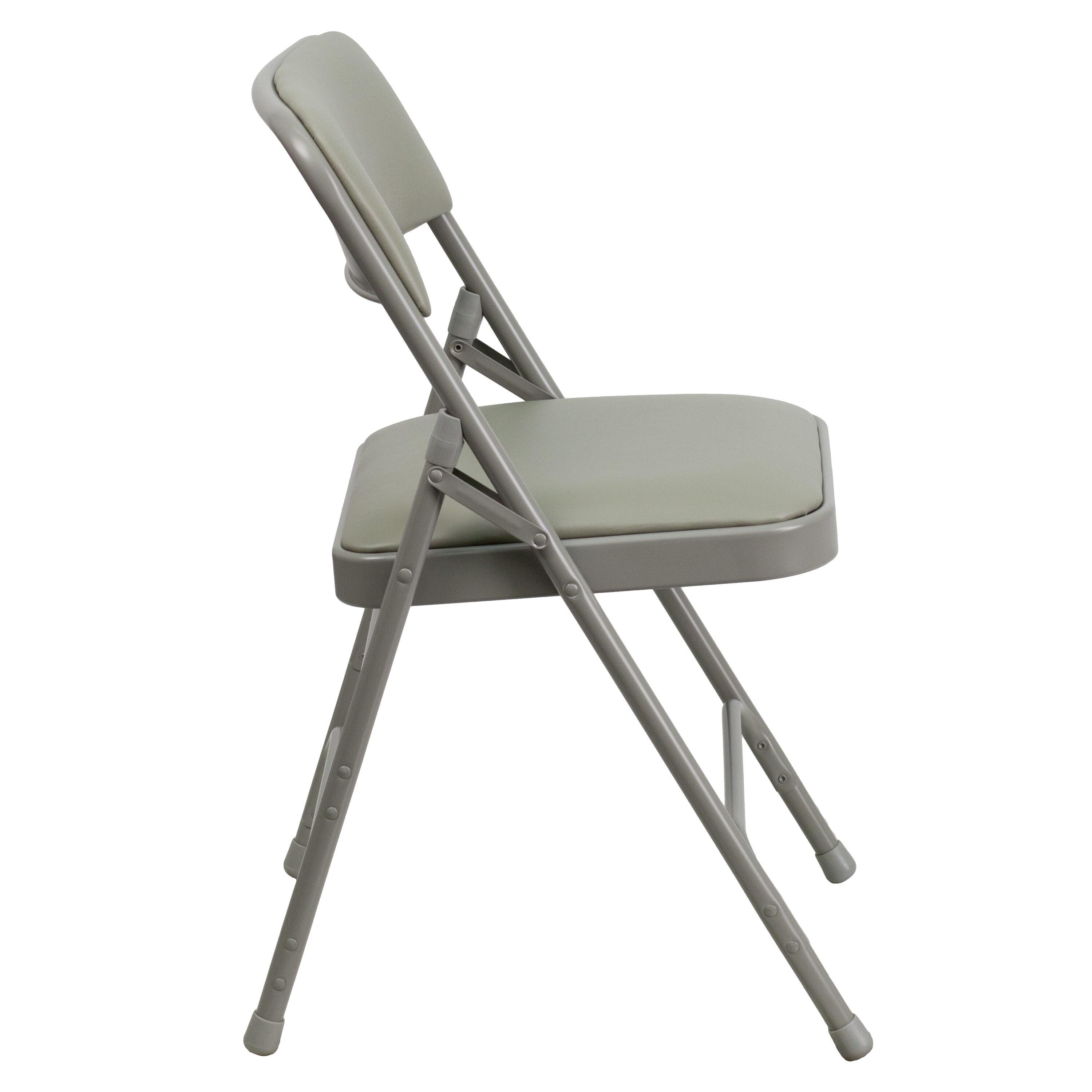 Flash Furniture 4 Pack HERCULES Series Curved Triple Braced & Double Hinged Gray Vinyl Metal Folding Chair