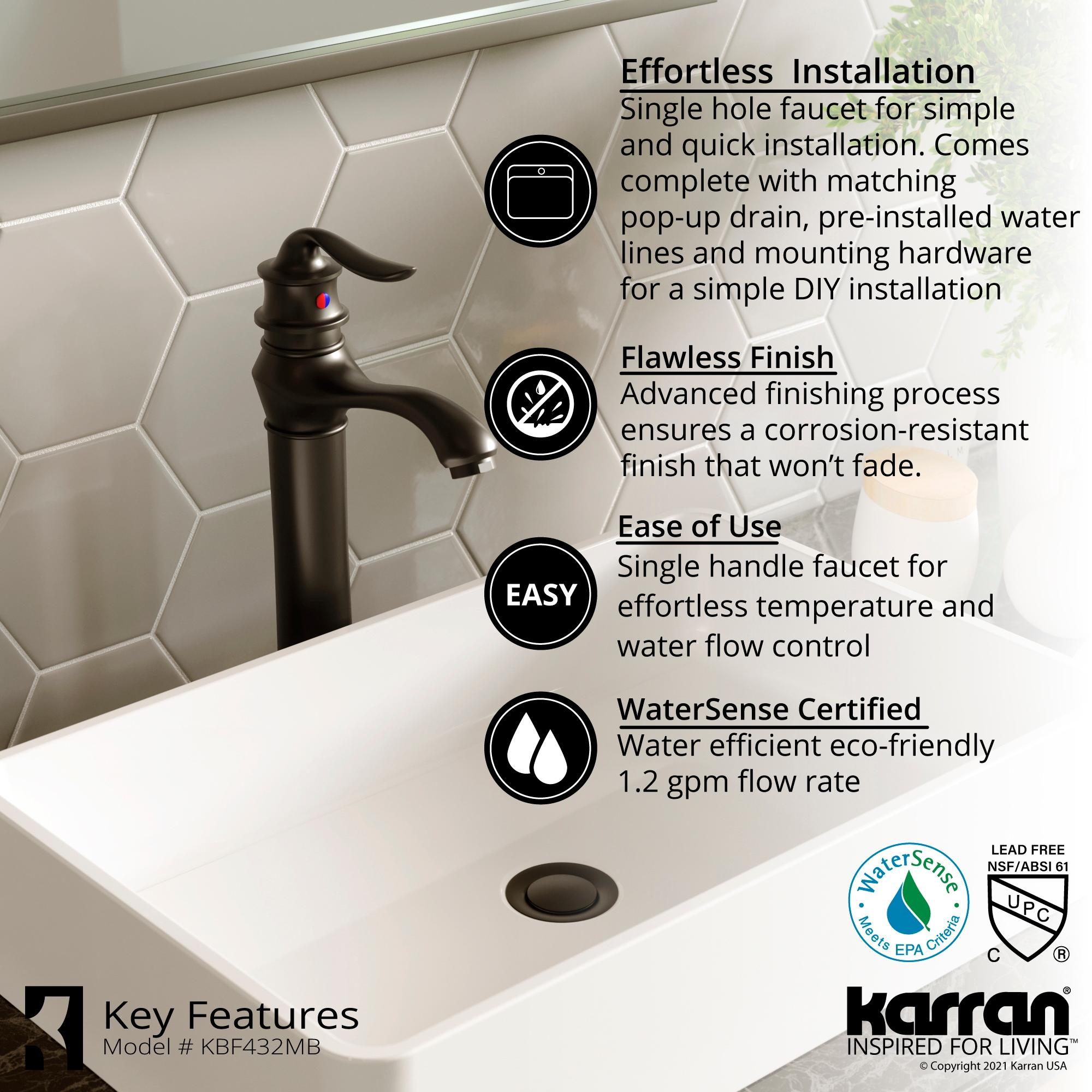 Karran Dartford Single Handle Single Hole Vessel Bathroom Faucet With Matching Pop-up Drain