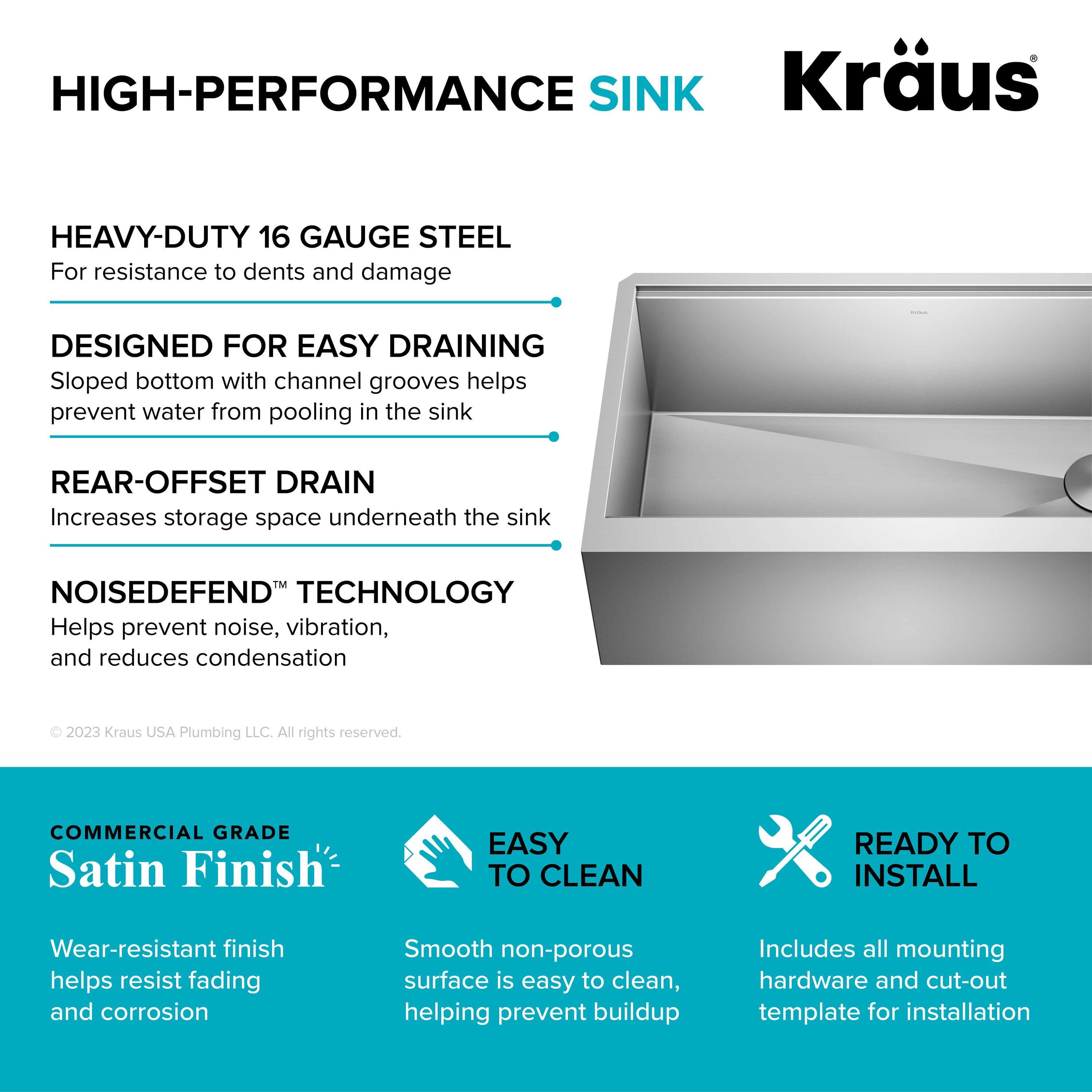KRAUS® Kore Modern Farmhouse Workstation 16 Gauge Single Bowl Stainless Steel Kitchen Sink with Accessories