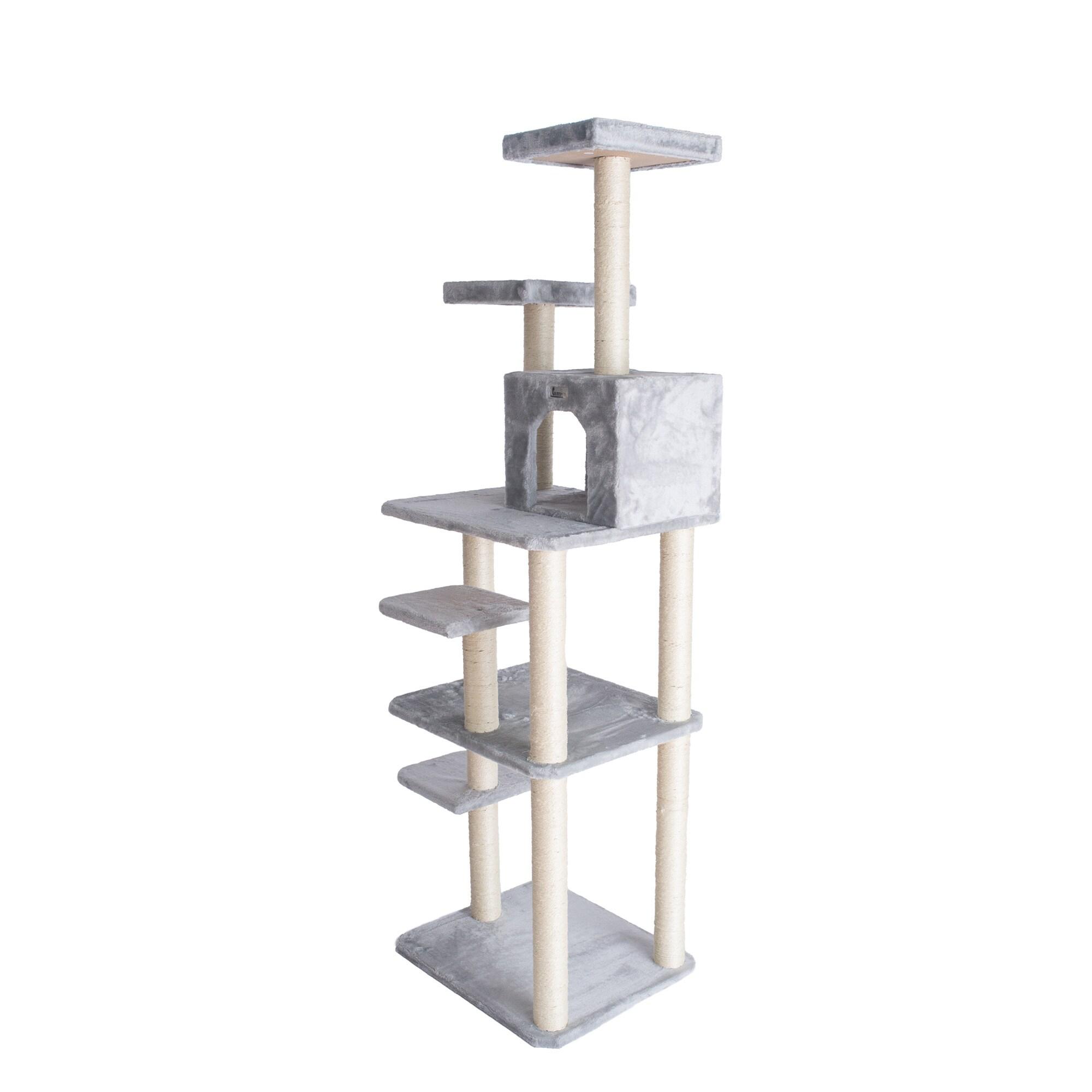 GleePet GP787408 74-Inch Real Wood Cat Tree With Seven Levels, Beige/Silver Gray