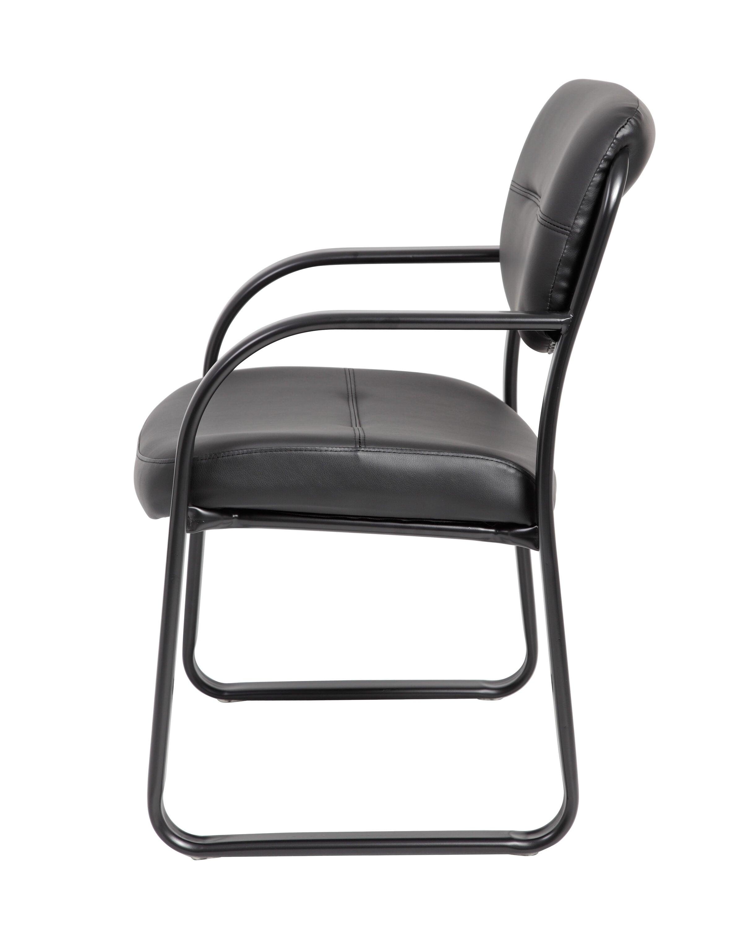 Boss Office Products Leather Sled Base Guest Chair Black: Upholstered, Metal Frame, Fixed Height