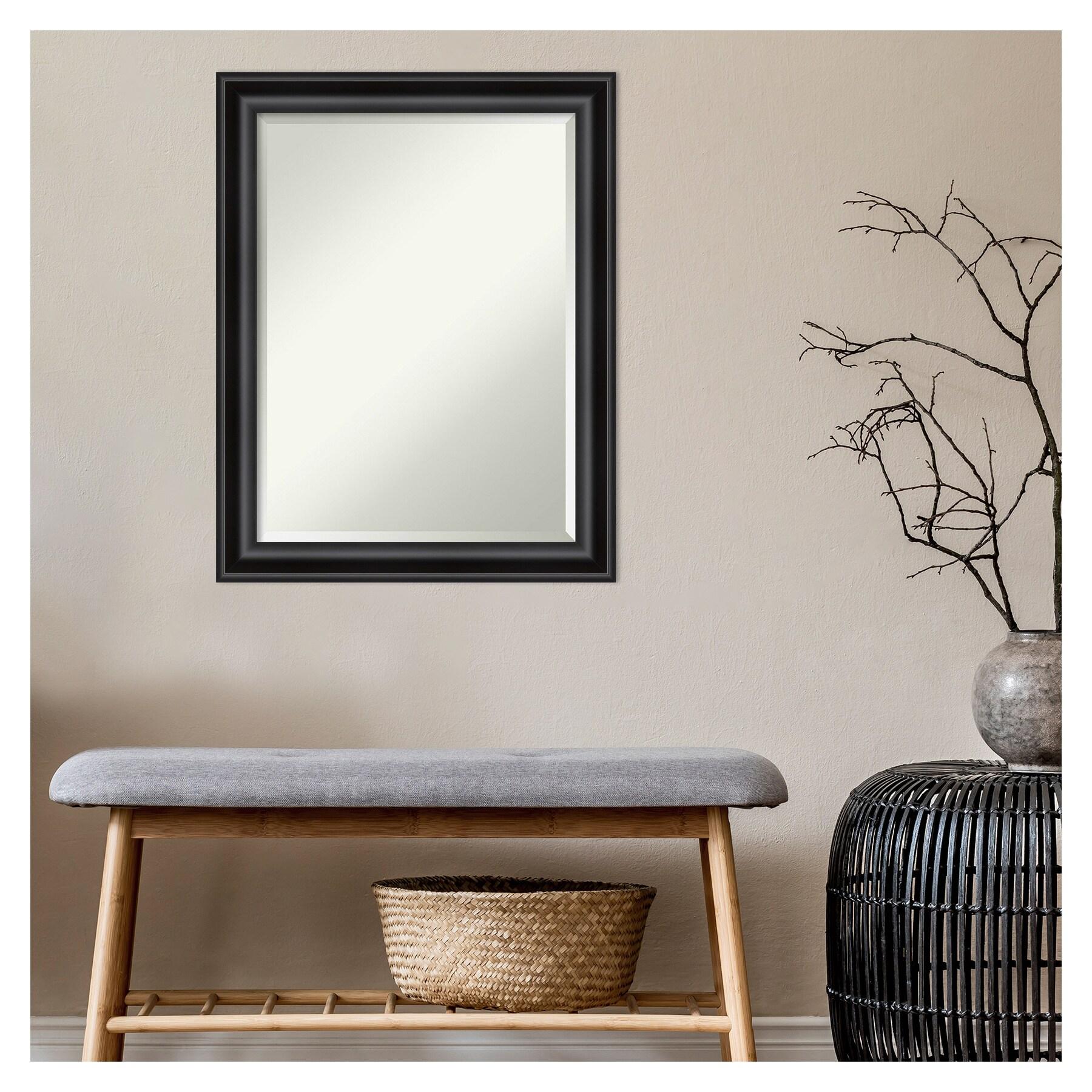 22" x 28" Non-Beveled Grand Narrow Bathroom Wall Mirror Black - Amanti Art: Modern Rectangle, Wall Mount, Polystyrene Frame
