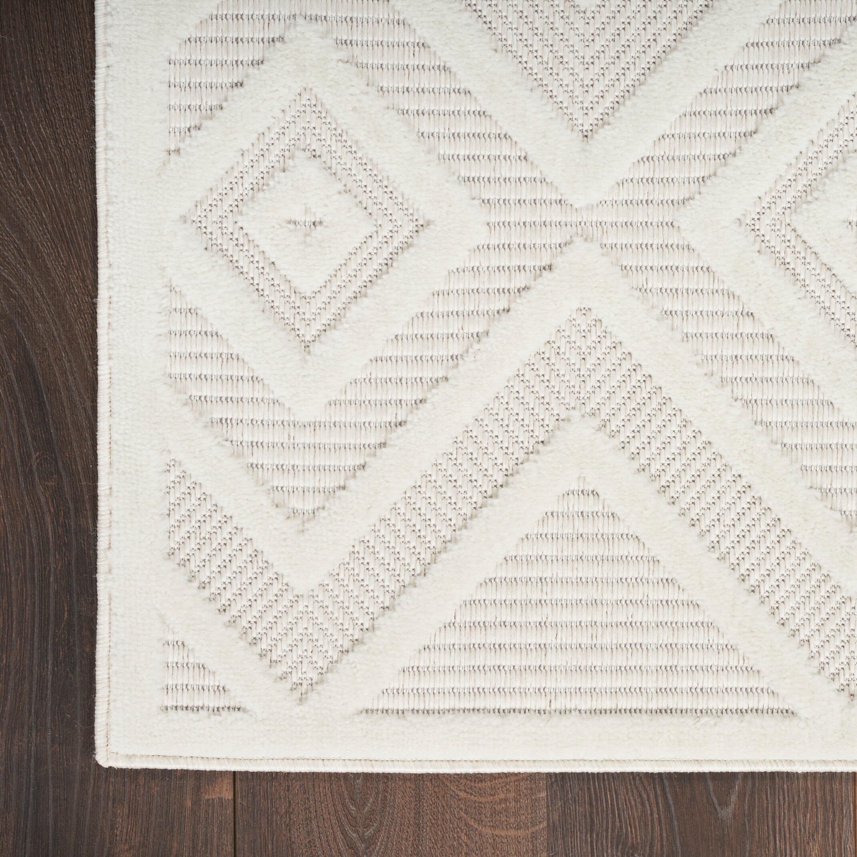 Nourison Versatile Diamond Geometric Flatweave Indoor Outdoor Area Rug Ivory/White 6' x 9'