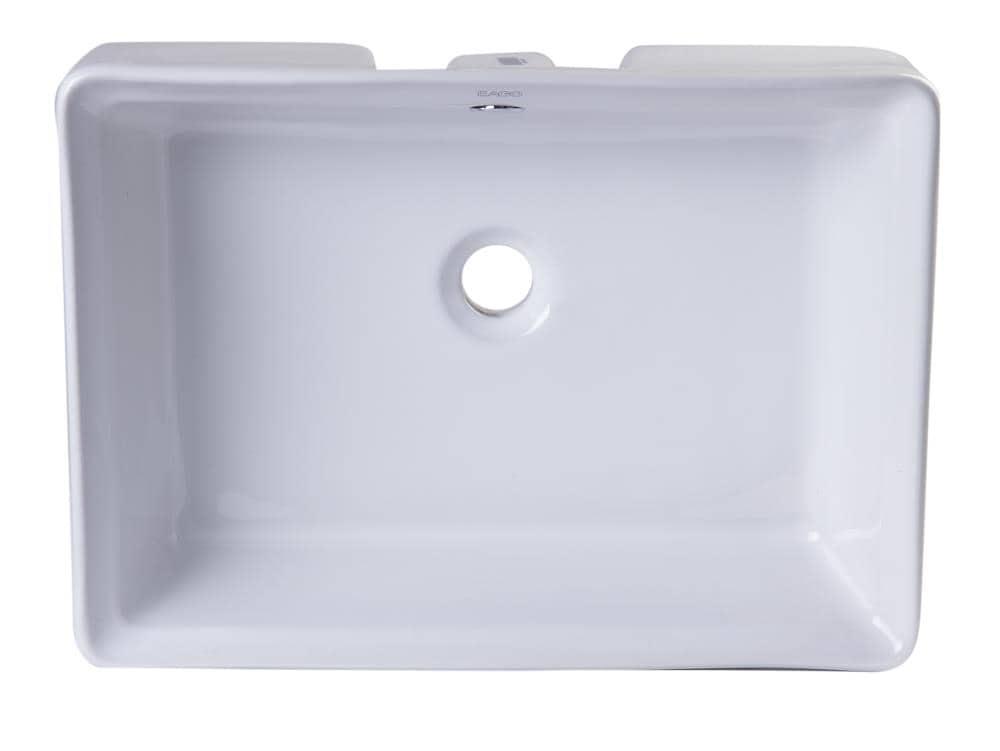 EAGO 14.125'' White Porcelain Rectangular Bathroom Sink with Overflow