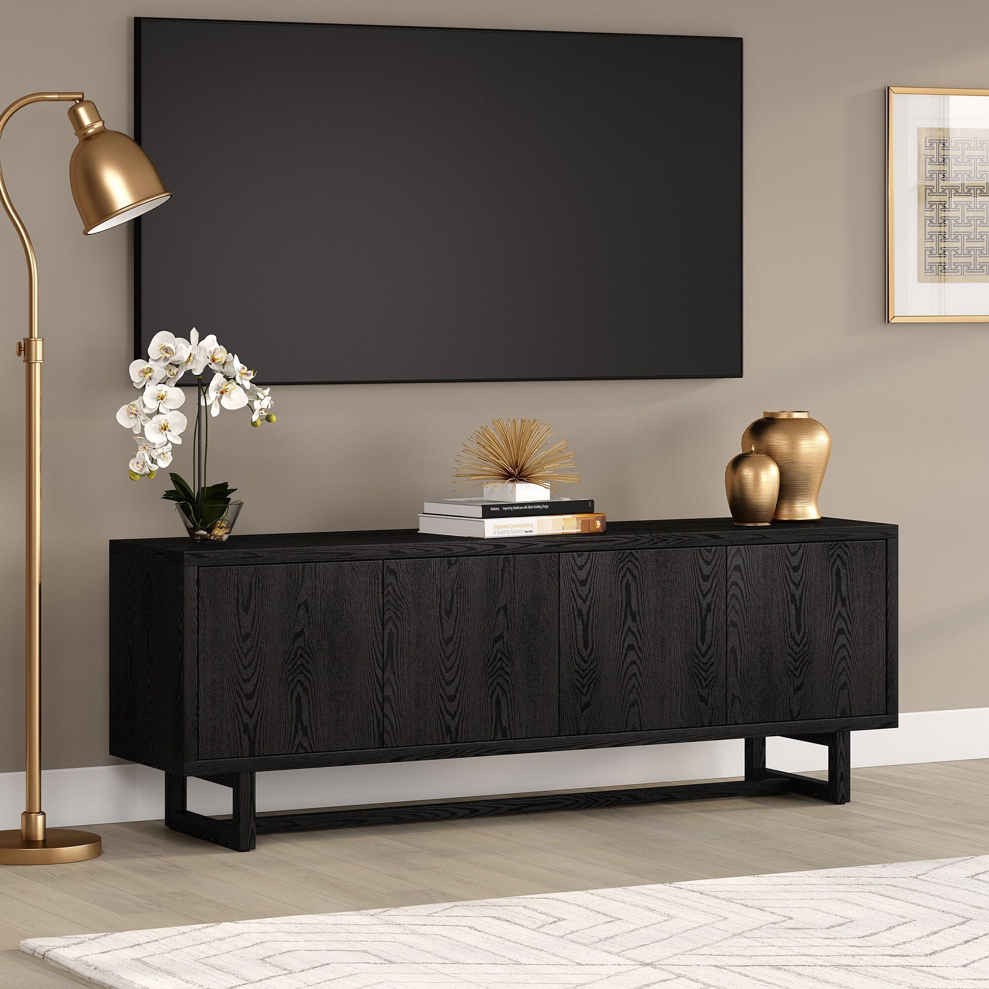 Evelyn&Zoe Cutler Rectangular TV Stand for TV's up to 75", Black Grain
