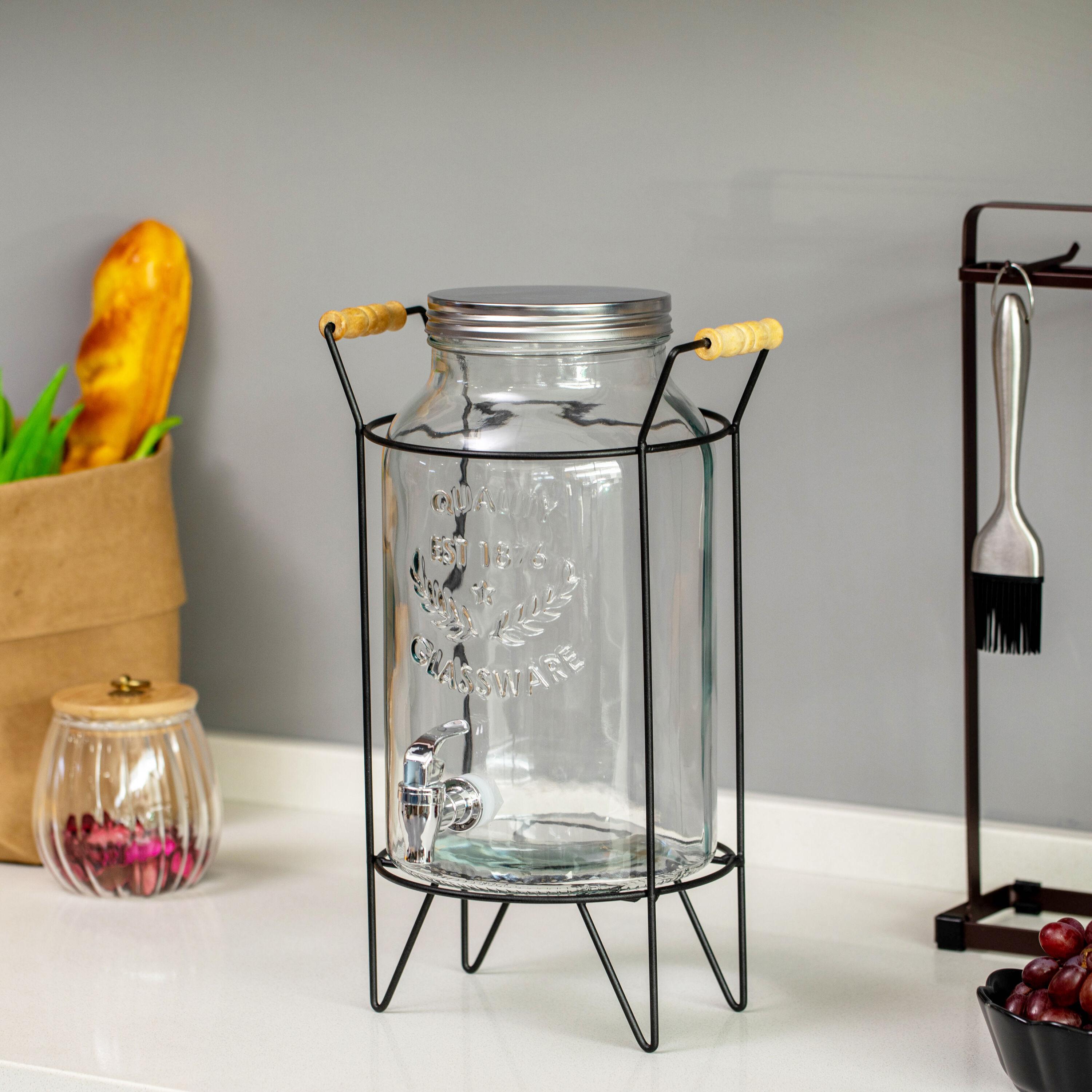 Basicwise Basicwise 1.6-gallon Glass Drink Dispenser With Stainless Steel Spigot – Water And Juice Container, Lemonade Stand, Beverage Dispenser For Parties, Weddings, Birthdays, And Family Business Meetings