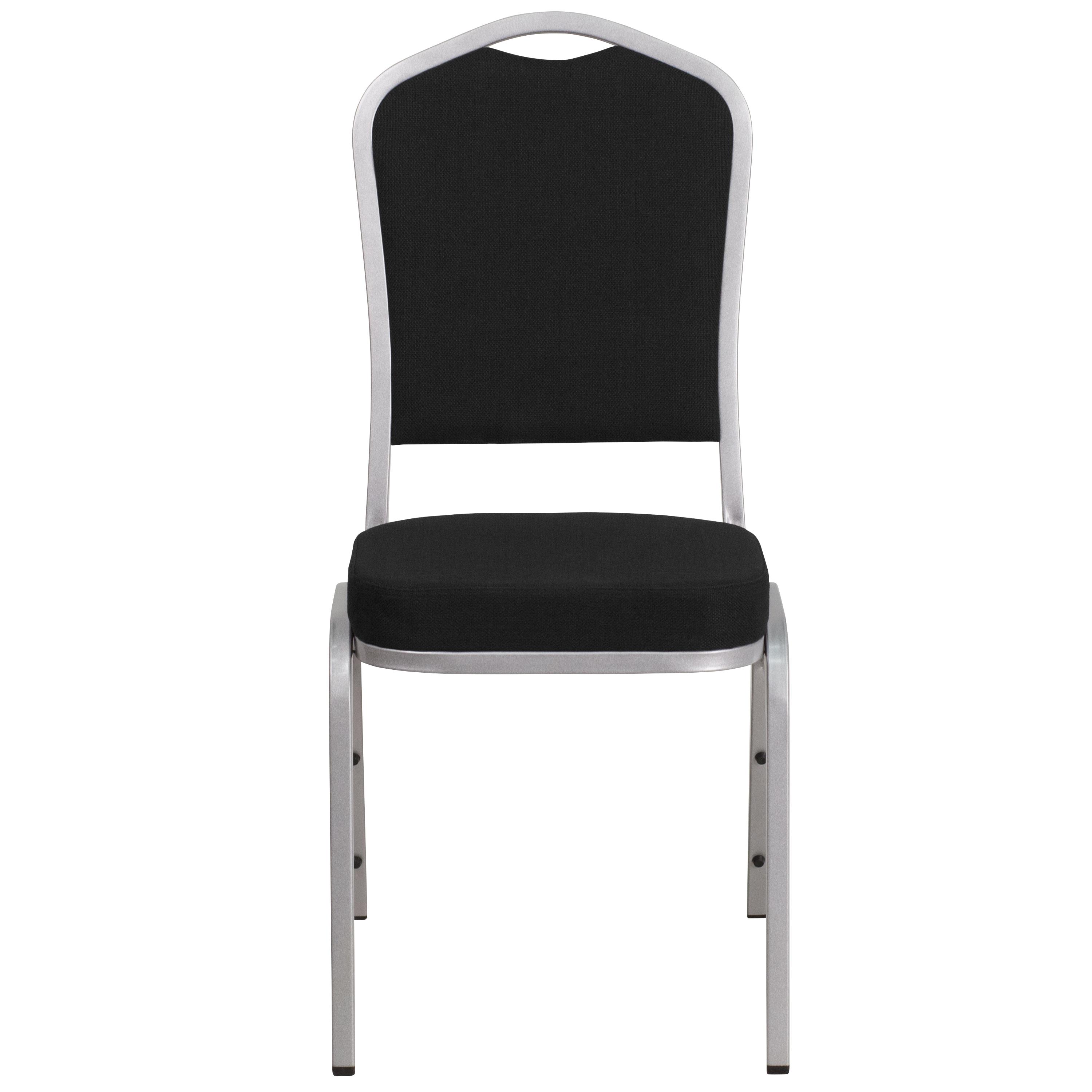 Flash Furniture HERCULES Series Crown Back Stacking Banquet Chair in Black Fabric - Silver Frame