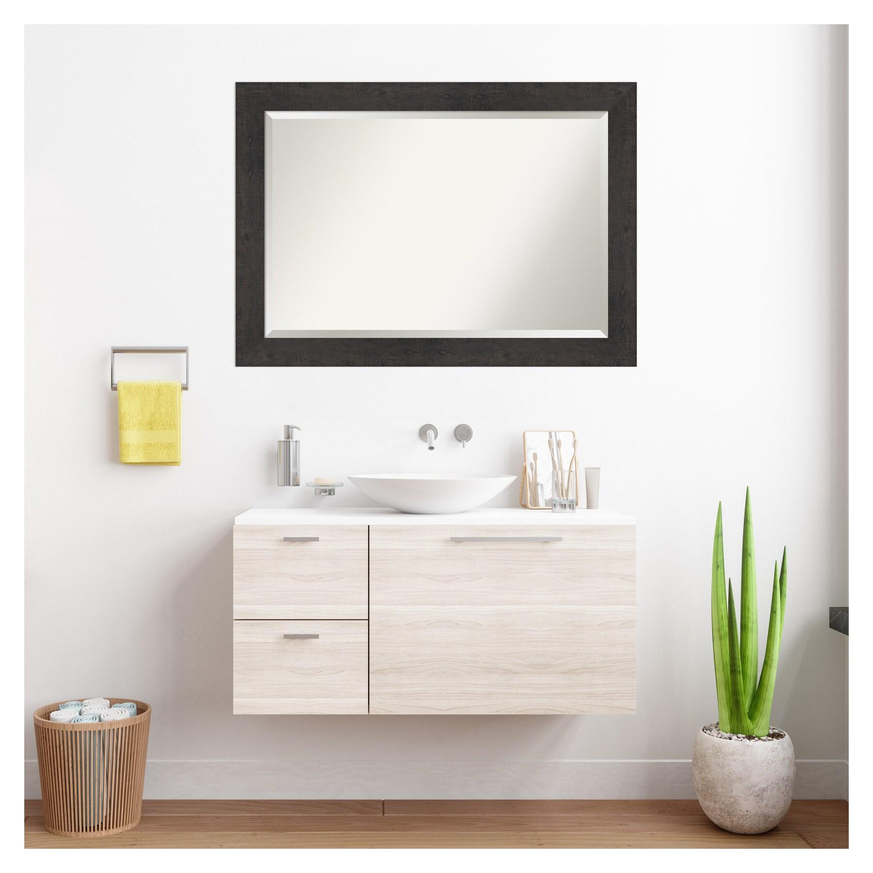 Amanti Art Beveled Bathroom Wall Mirror - Rustic Plank Espresso Frame Outer Size: 41 x 29 in