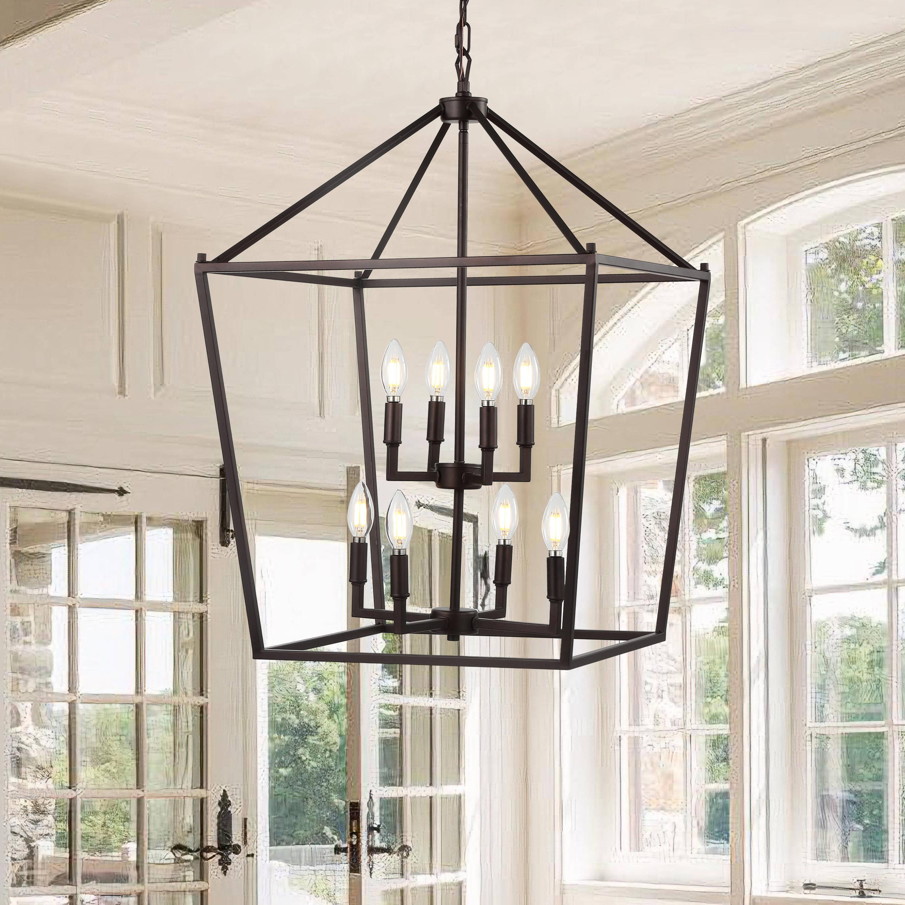 Pagoda 20" 8-Bulb Lantern Metal LED Pendant, Oil Rubbed Bronze