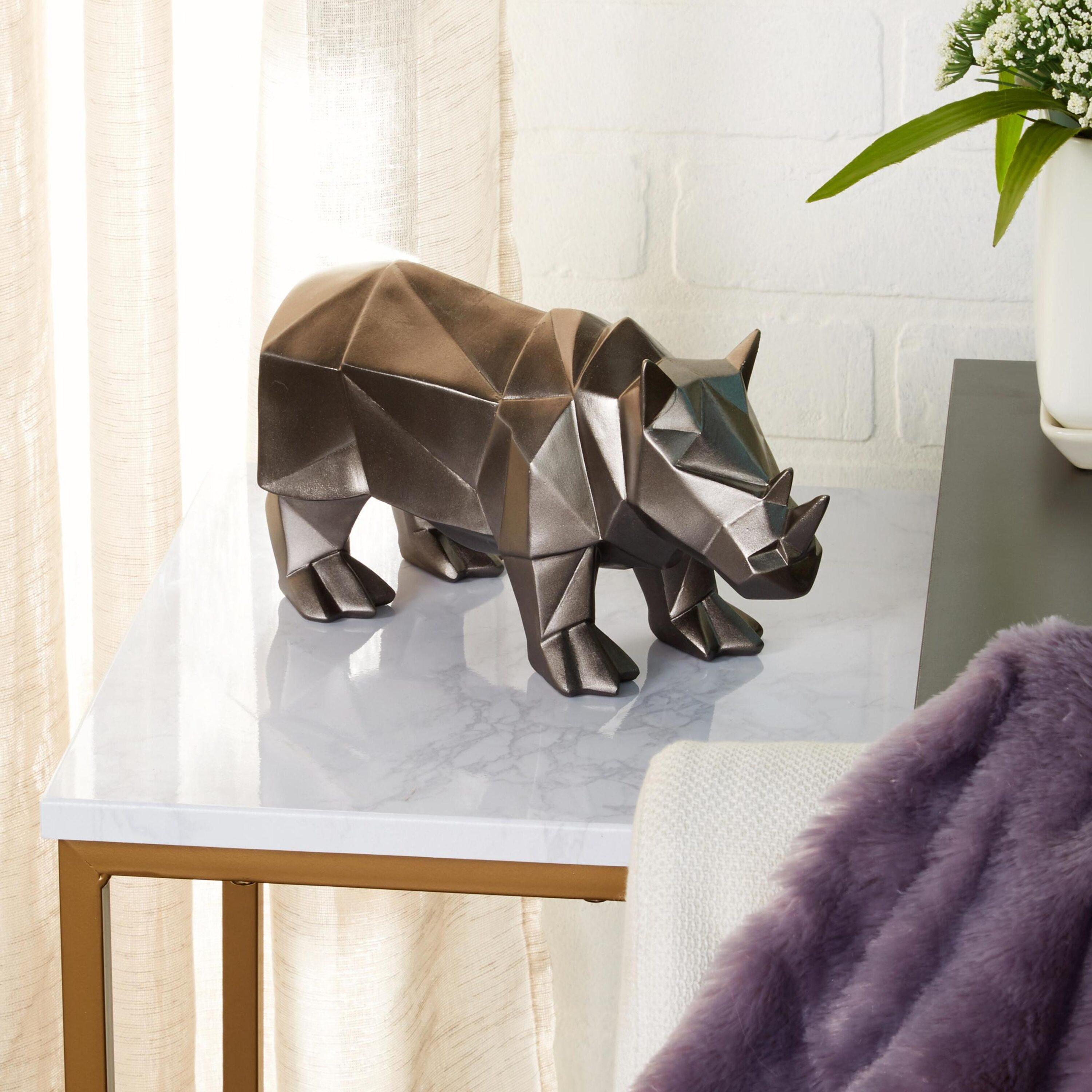 Polystone Rhino Decorative Silver Sculpture