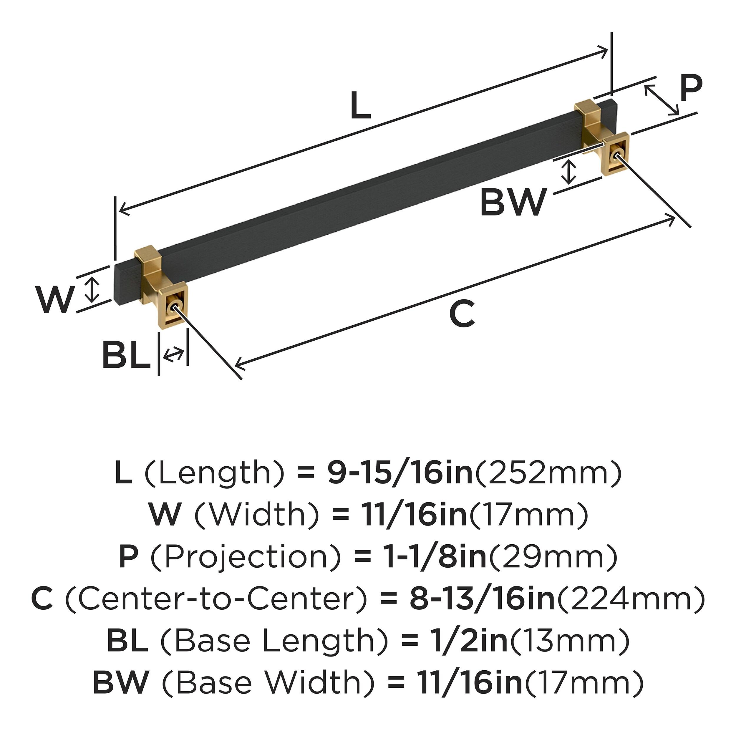 Amerock Overton 8-13/16 inch (224mm) Center-to-Center Brushed Matte Black/Champagne Bronze Cabinet Pull