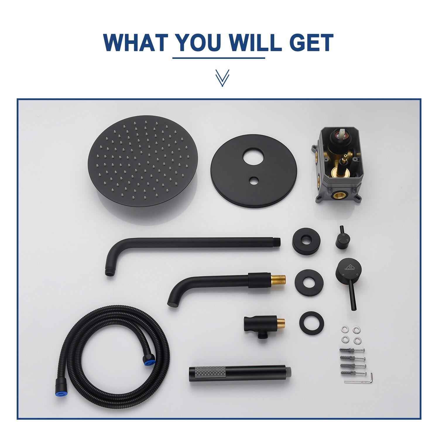 clihome Luxury Wall-Mounted 3-Function Shower System Solid Brass Mixer Valve, 1.8 GPM Flow & Dual Showerheads with Rough-in Valve DM6612BI