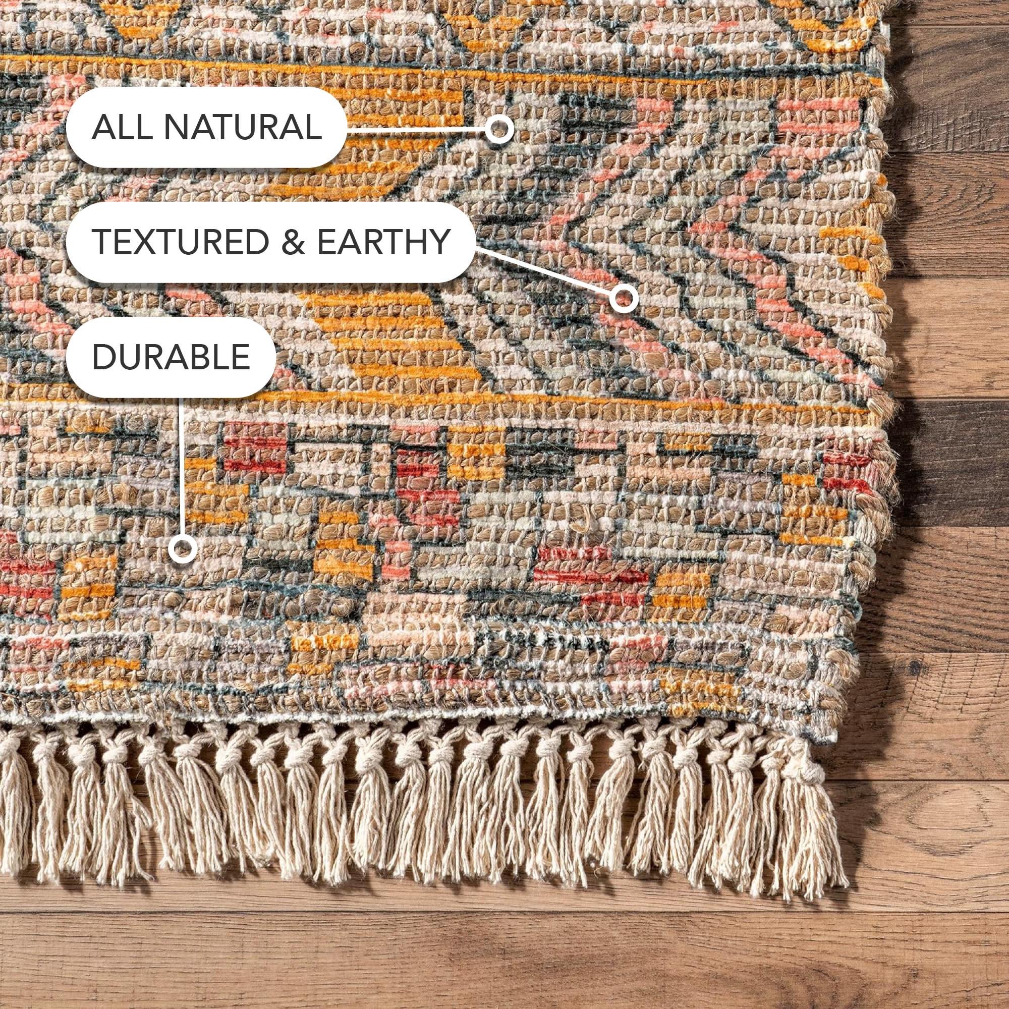 Nuloom Hermina Abstract 4x6 Jute Indoor Area Rug for Dining Room Rug Neutral Rug Living Room Rug Kitchen, Multicolor/Ivory