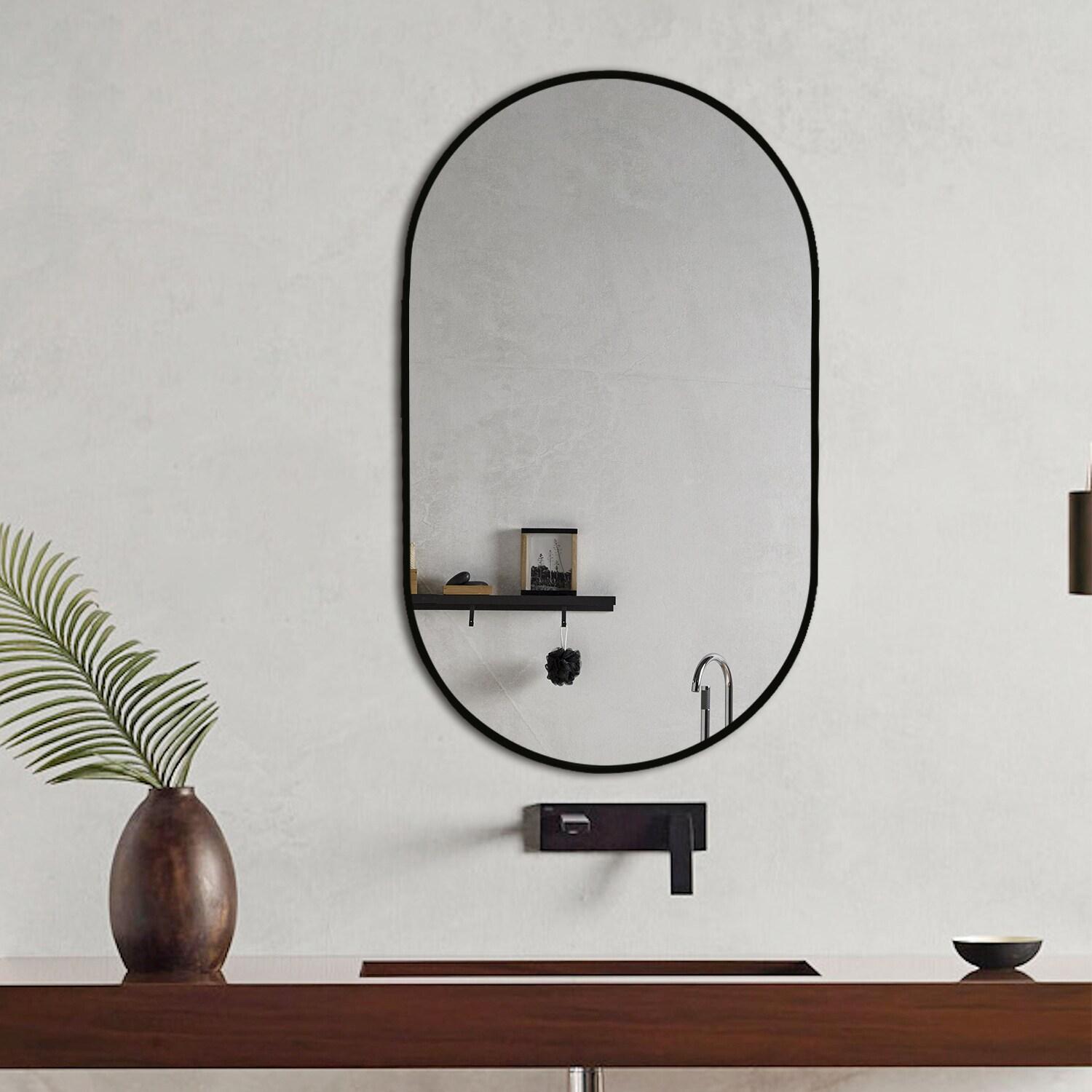Decor Wonderland Khristy Black Metal Framed Oval Wall Bathroom Vanity Mirror 23.6 x 39.5 in.