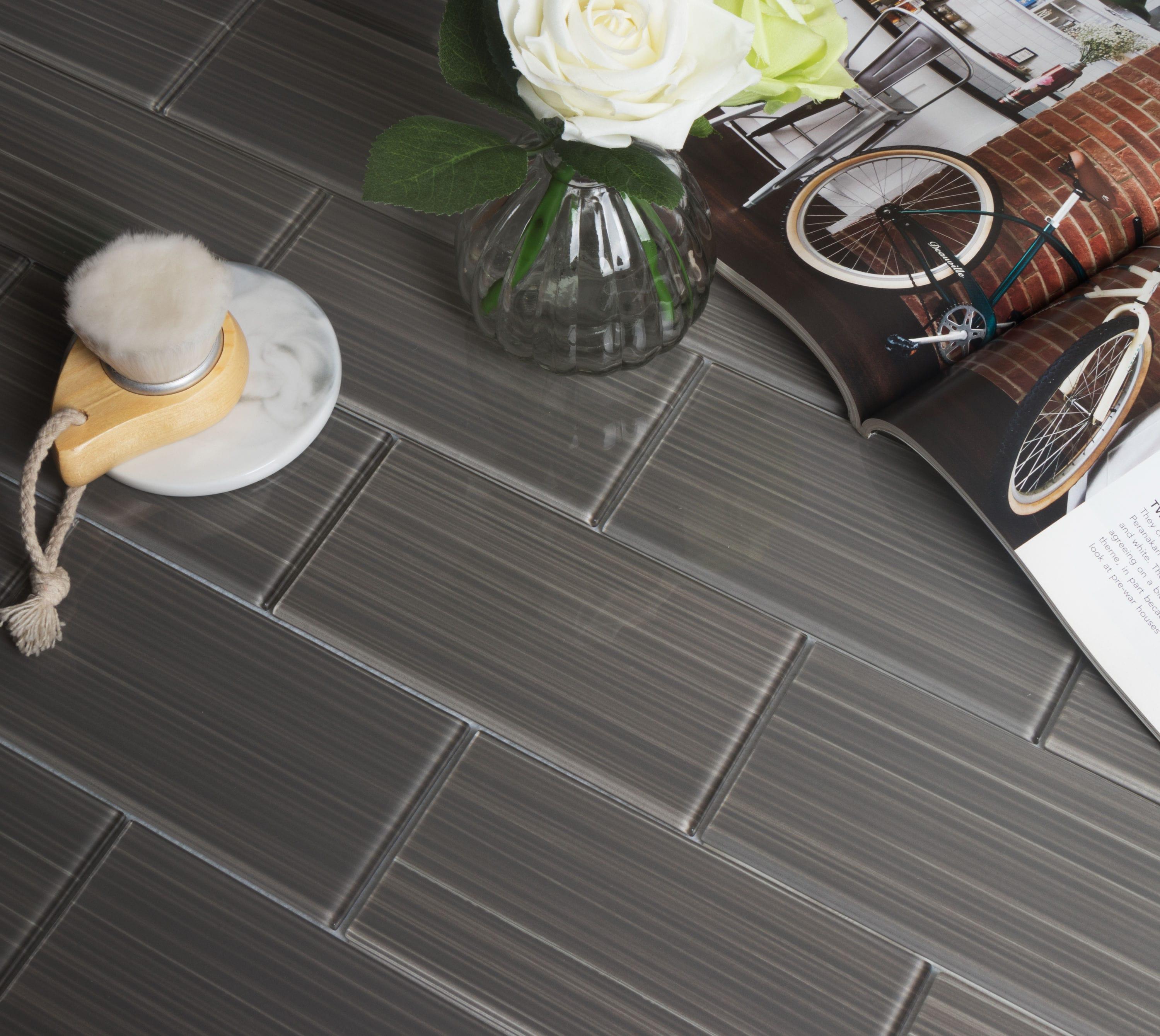 Hand Painted Series 3'' W x 6'' L Glass Peel and Stick Subway Tile
