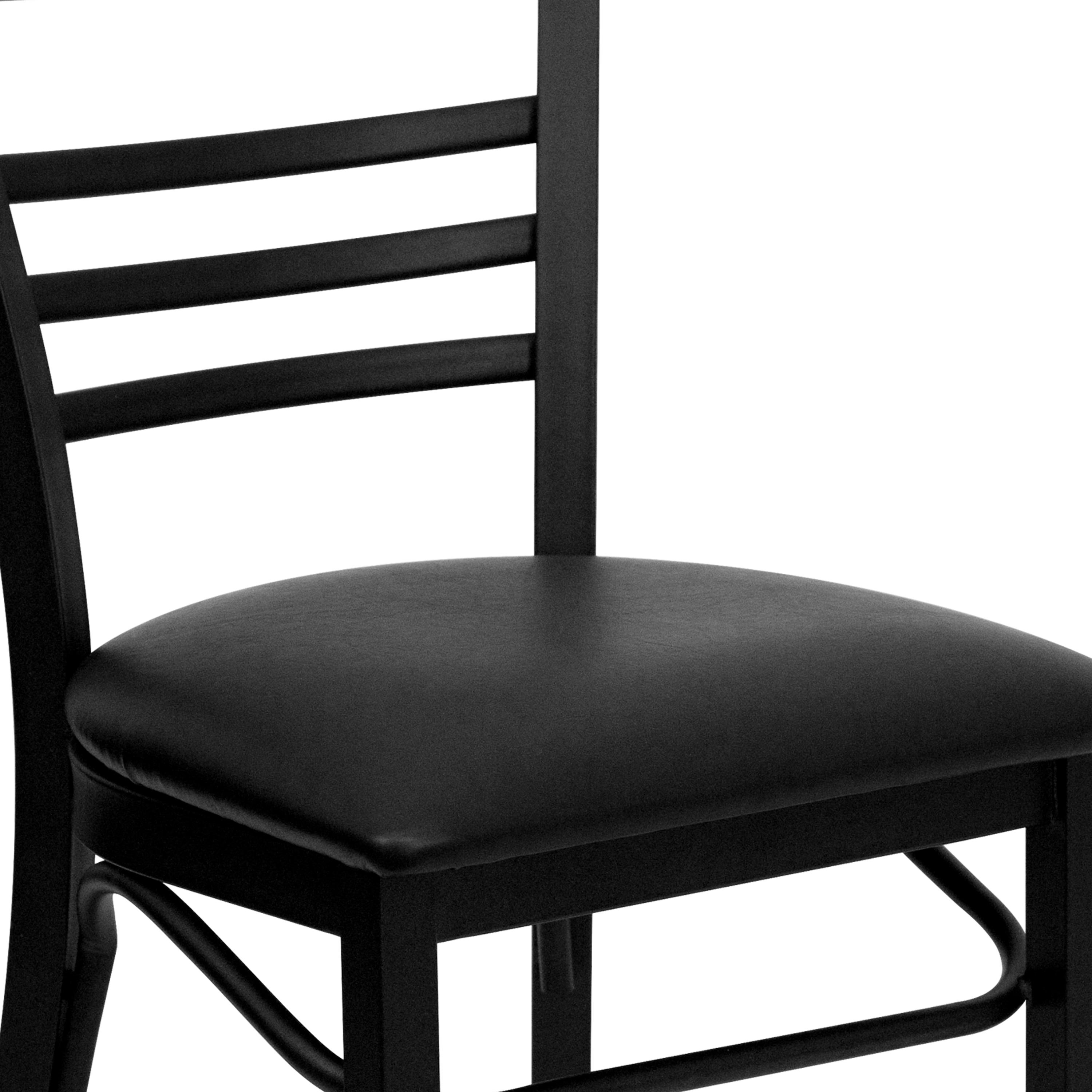 Flash Furniture HERCULES Series Black Three-Slat Ladder Back Metal Restaurant Chair - Black Vinyl Seat