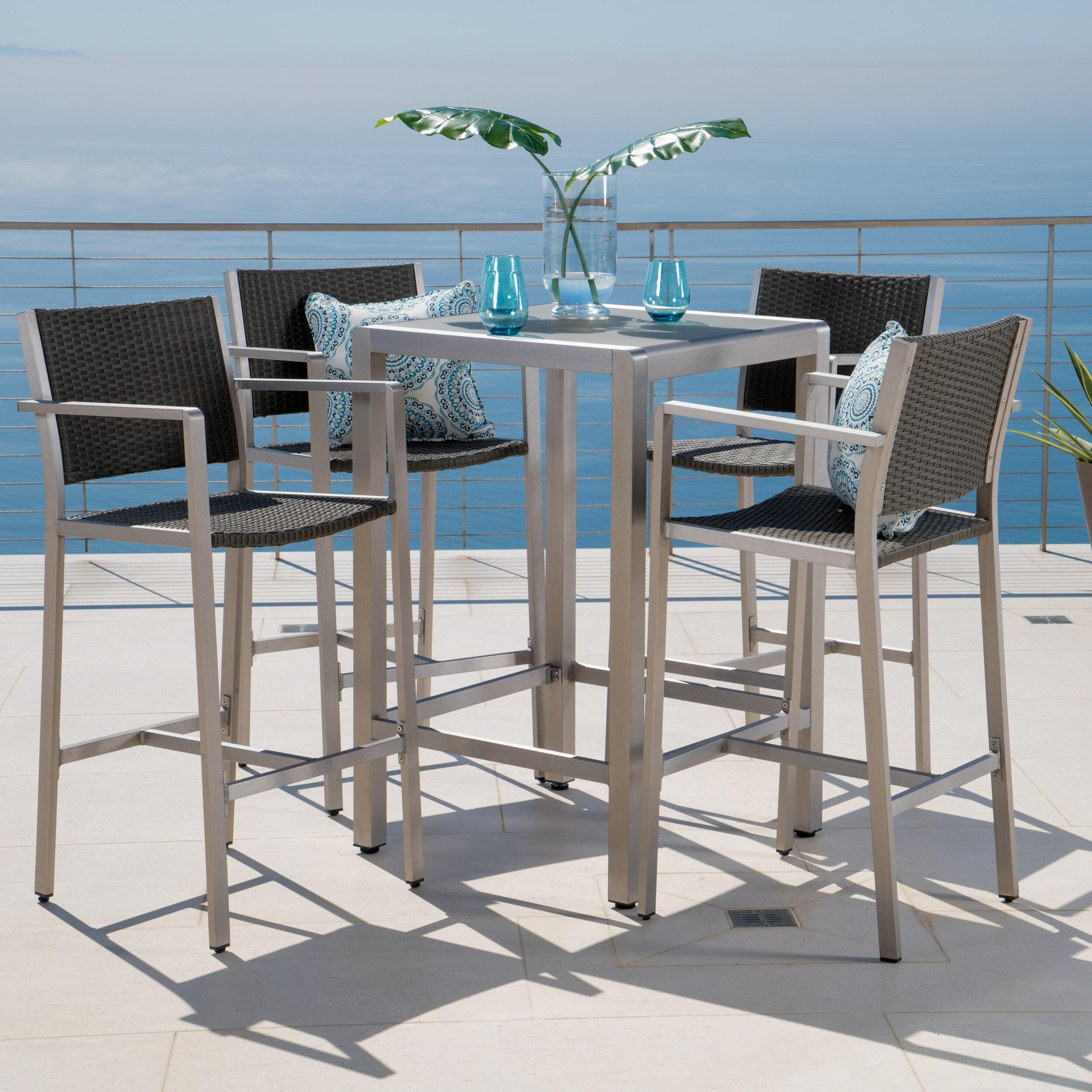 Noble House Cape Coral Outdoor 5 Piece Bar Set in Gray